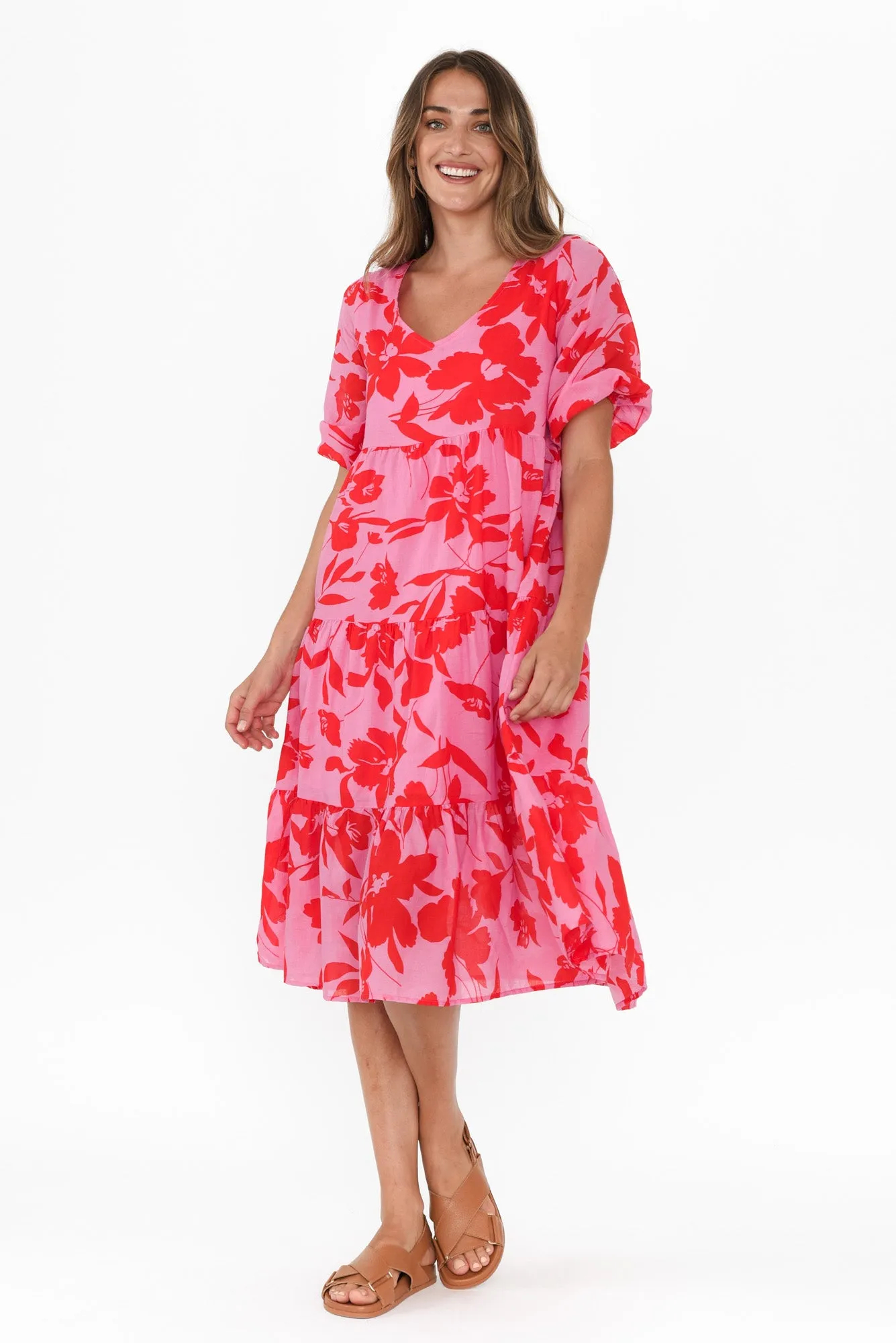 Cecca Pink Floral Cotton Tier Dress sold by Blue Bungalow