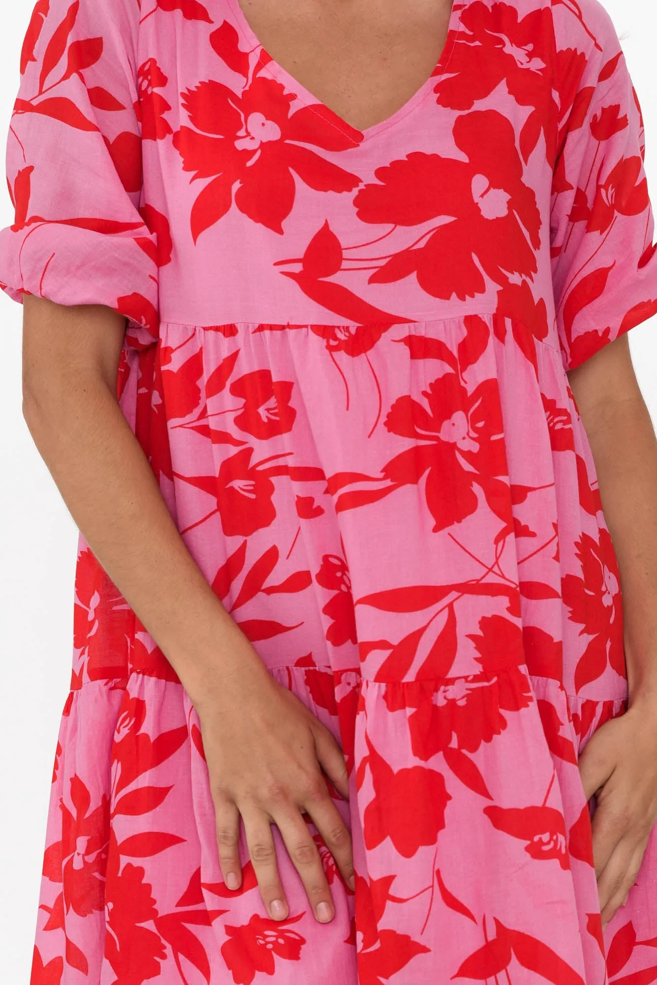 Cecca Pink Floral Cotton Tier Dress sold by Blue Bungalow product image thumbnail 4