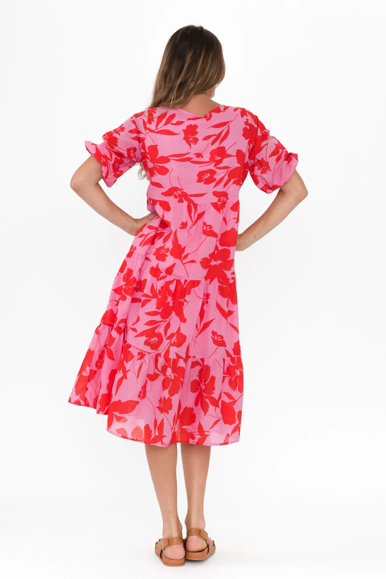 Cecca Pink Floral Cotton Tier Dress sold by Blue Bungalow product image thumbnail 3