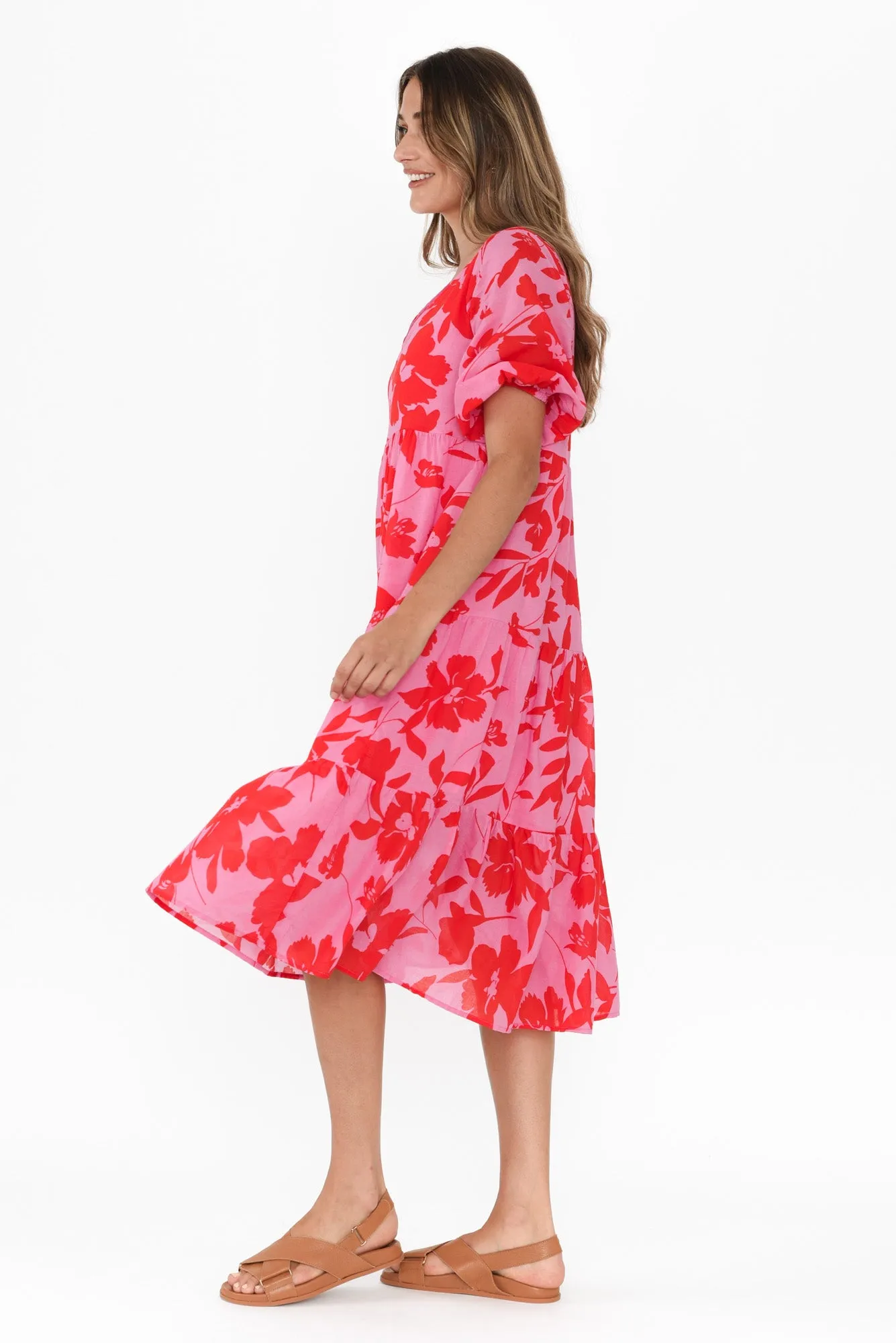 Cecca Pink Floral Cotton Tier Dress sold by Blue Bungalow product image thumbnail 5