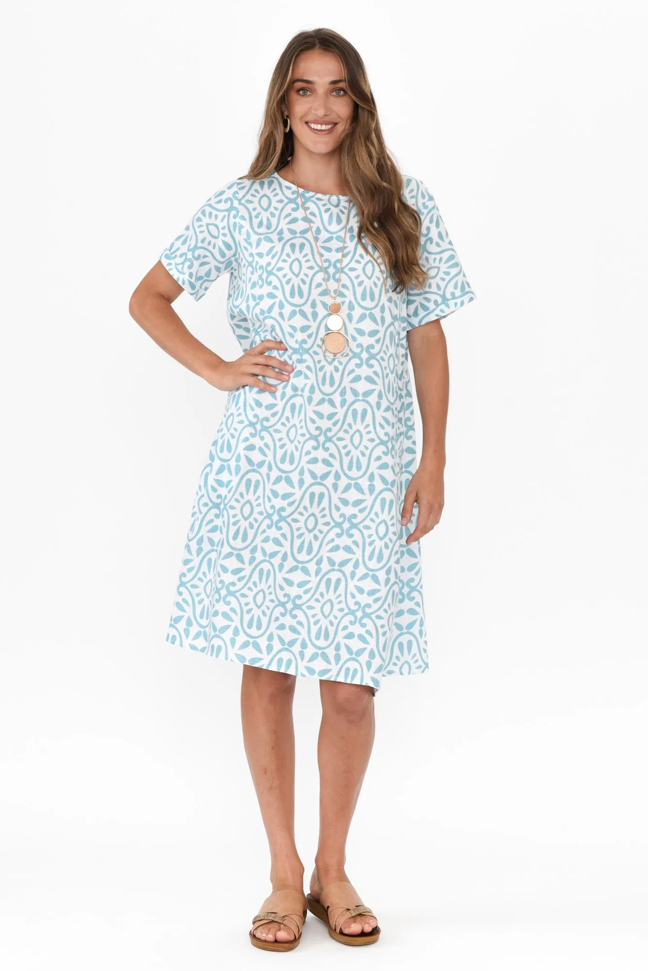 Shayann Blue Geo Linen Cotton Dress sold by Blue Bungalow product image thumbnail 2
