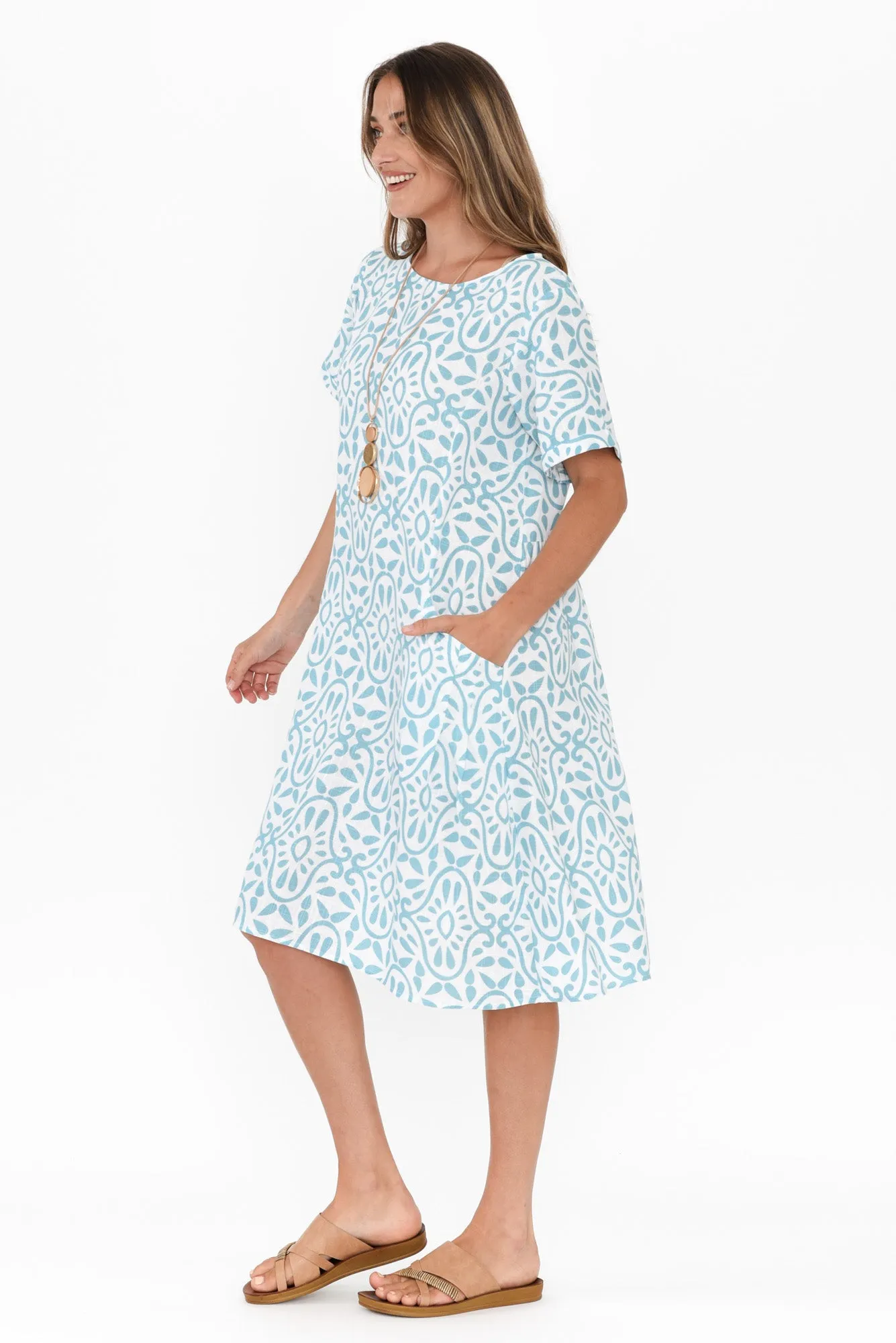 Shayann Blue Geo Linen Cotton Dress sold by Blue Bungalow product image thumbnail 3