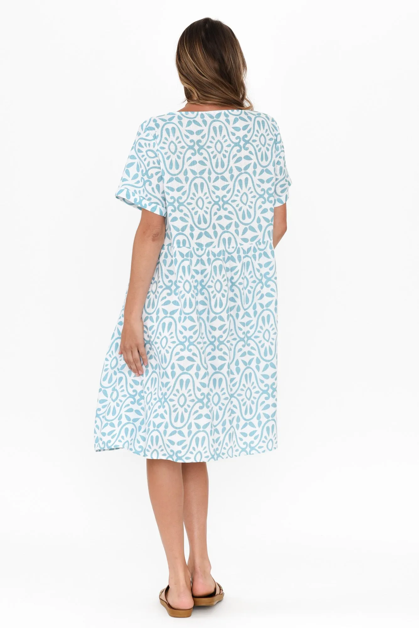 Shayann Blue Geo Linen Cotton Dress sold by Blue Bungalow product image thumbnail 4