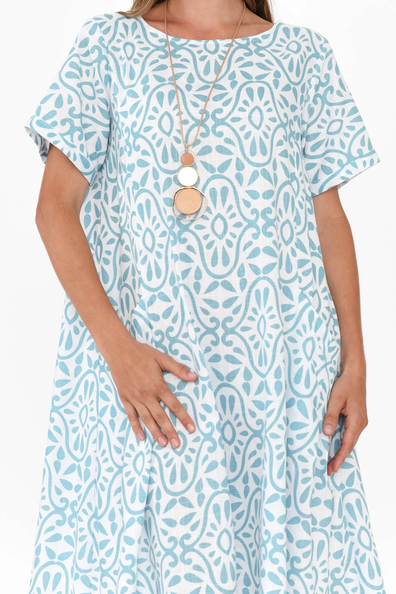 Shayann Blue Geo Linen Cotton Dress sold by Blue Bungalow product image thumbnail 5