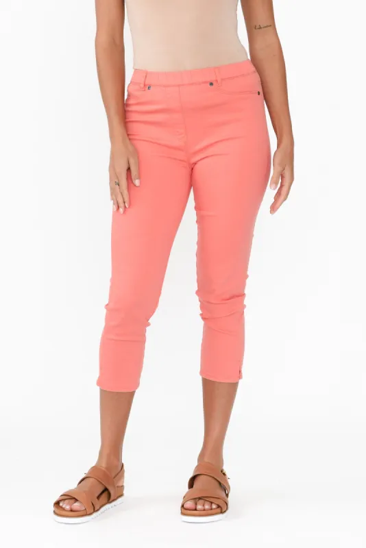 Reed Coral Stretch Cotton Capri Pants sold by Blue Bungalow