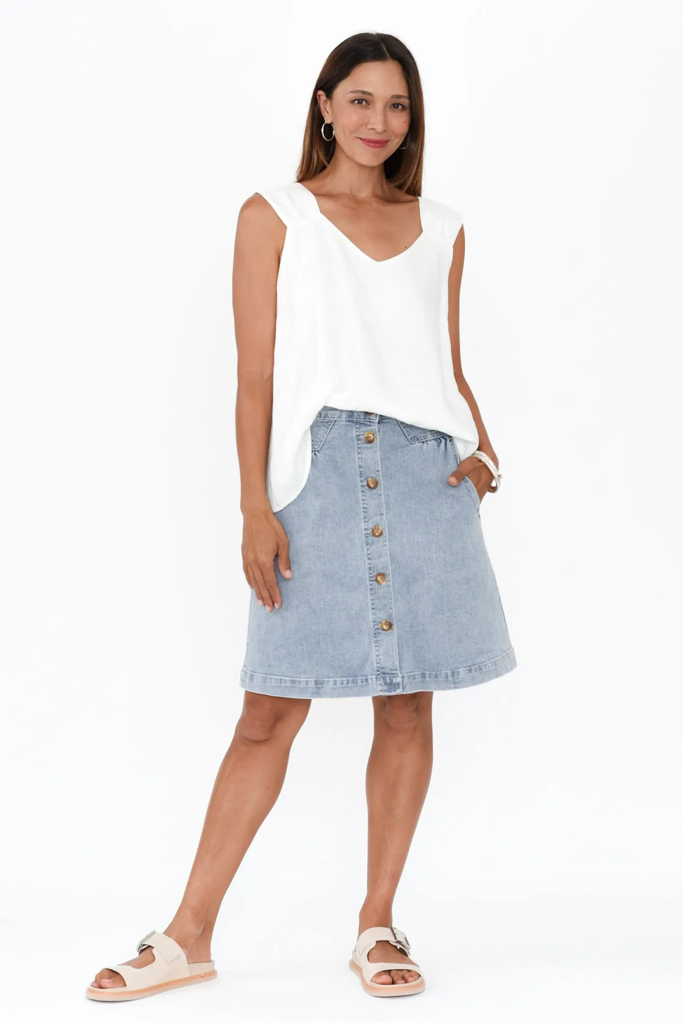 Amanda Vintage Blue Stretch Denim Skirt sold by Blue Bungalow product image thumbnail 2