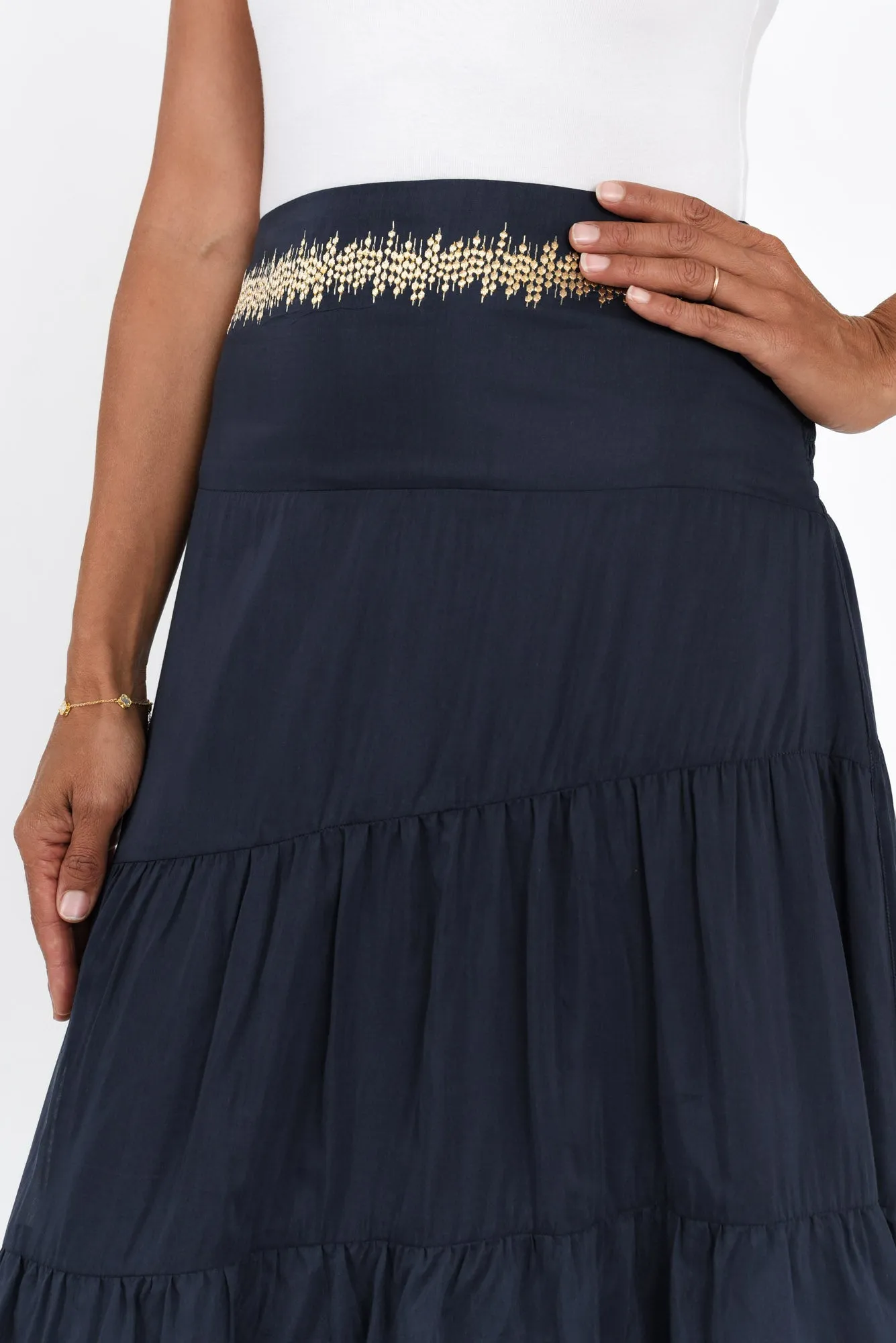 Mustique Ink Cotton Silk Tiered Skirt sold by Blue Bungalow product image thumbnail 3