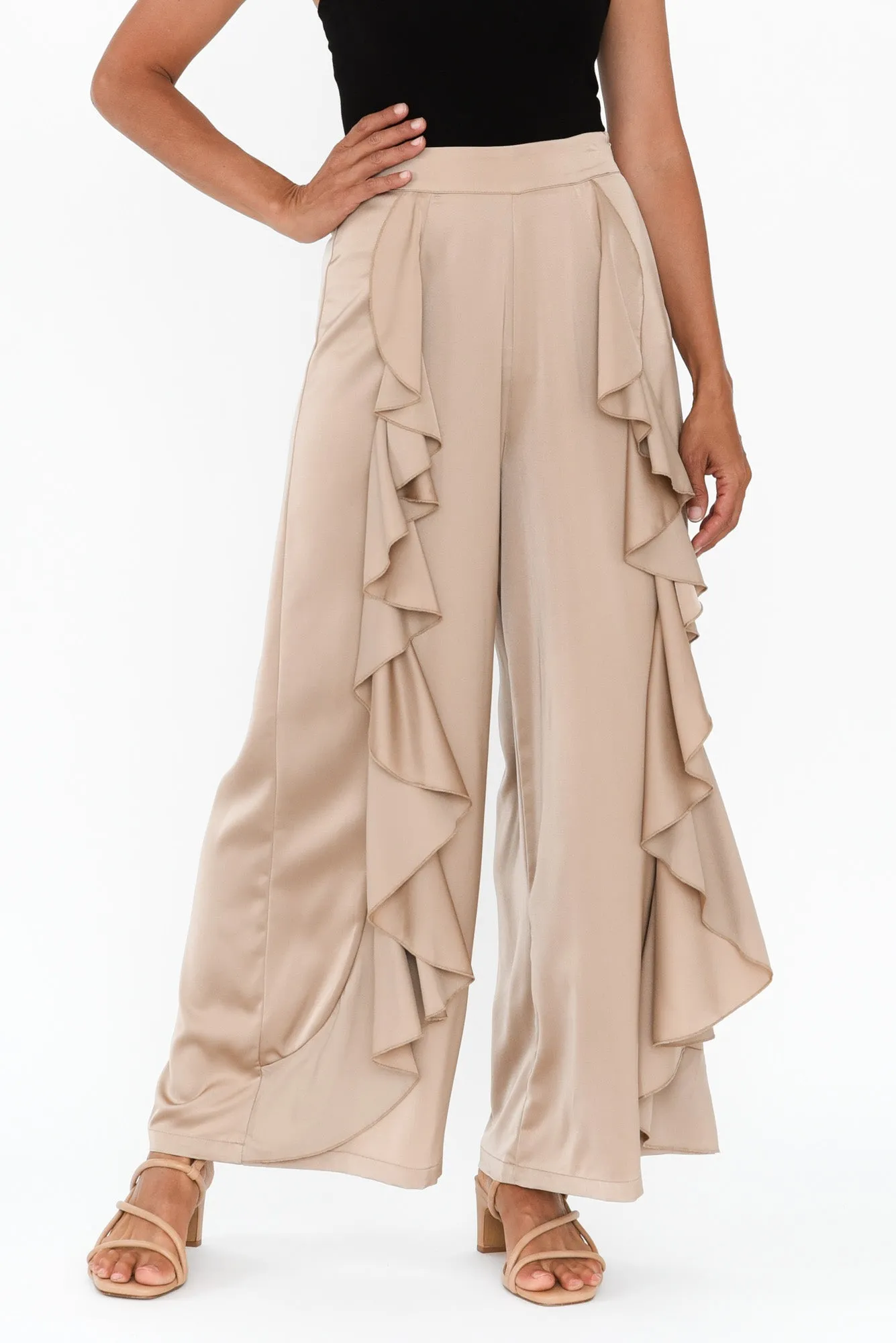 Dancer Taupe Ruffle Pant sold by Blue Bungalow