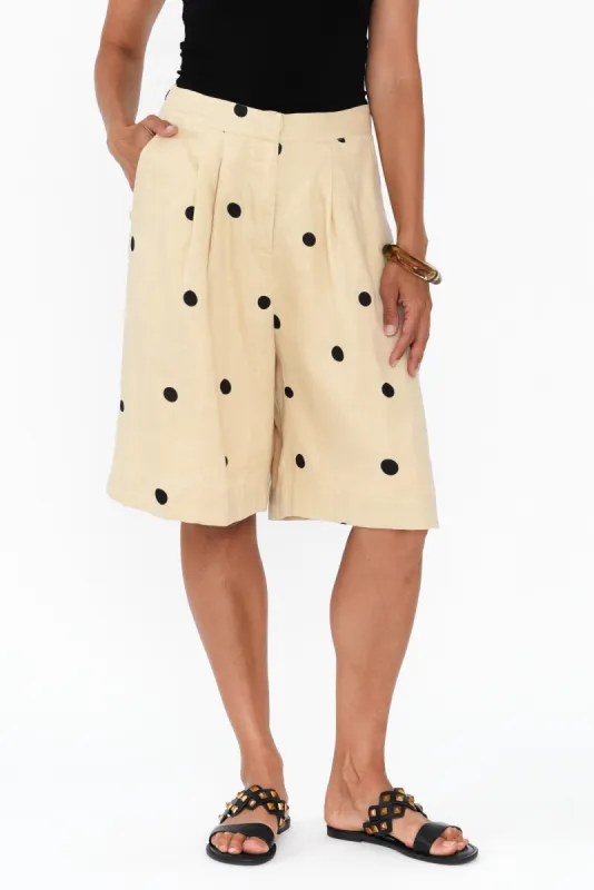 Lyria Natural Spot Linen Bermuda Shorts sold by Blue Bungalow