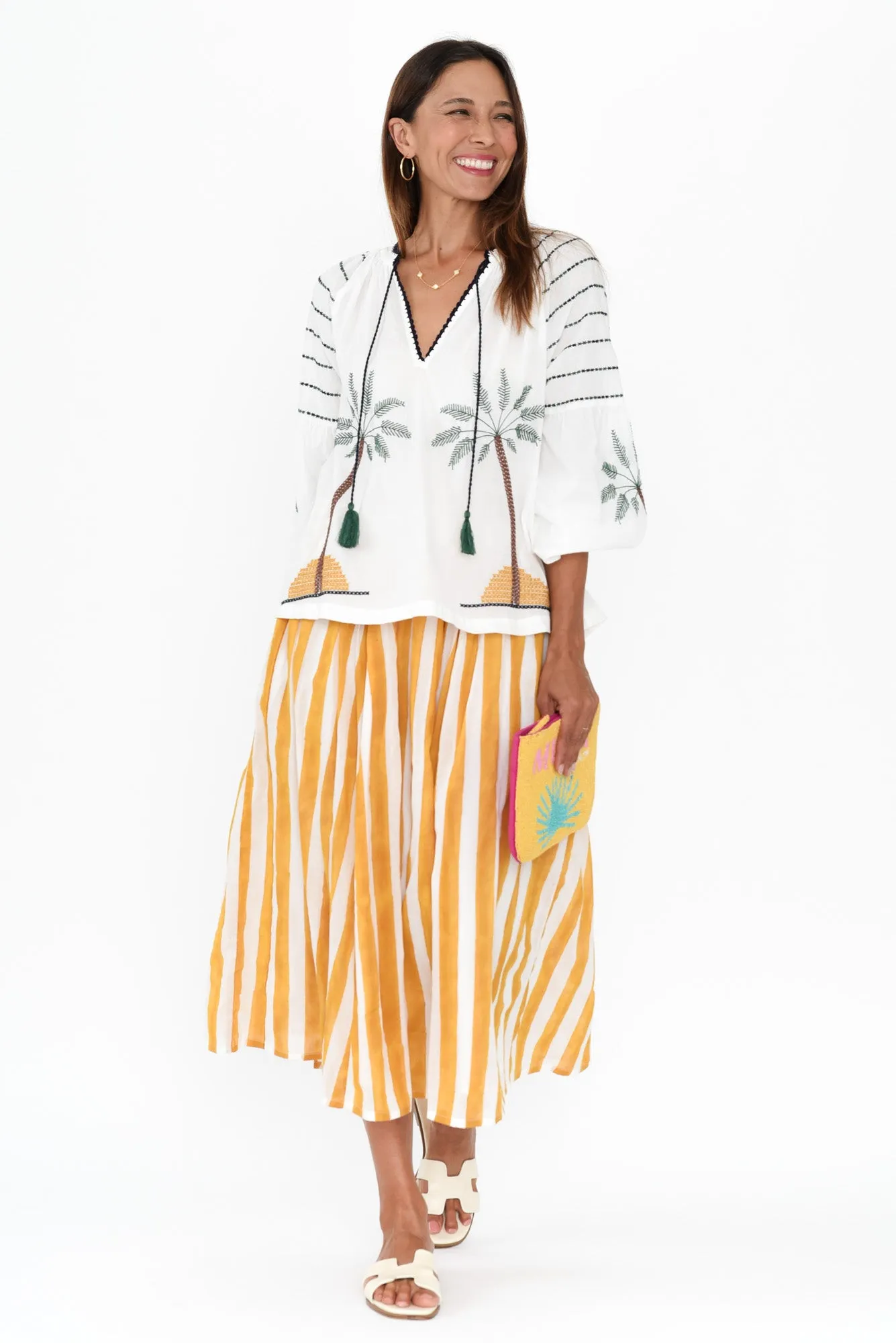 Elger White Palm Embroidered Cotton Shirt sold by Blue Bungalow product image thumbnail 2