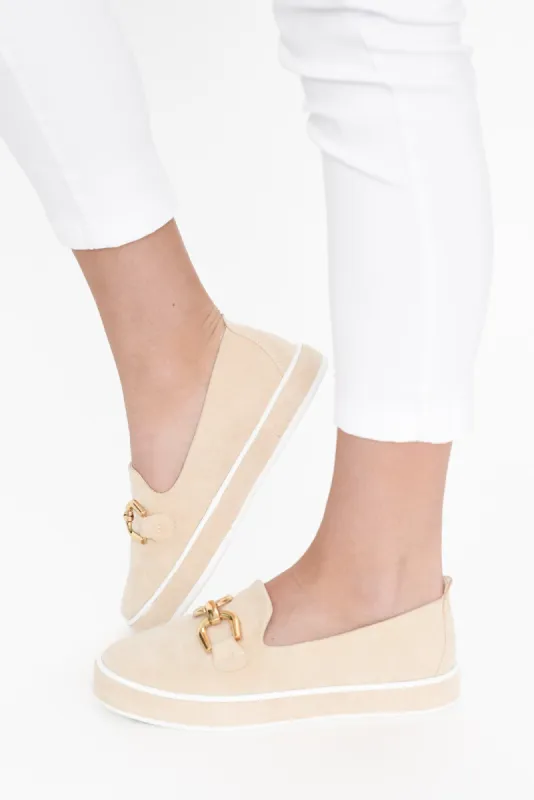 Natyia Beige Faux Suede Platform Loafer sold by Blue Bungalow