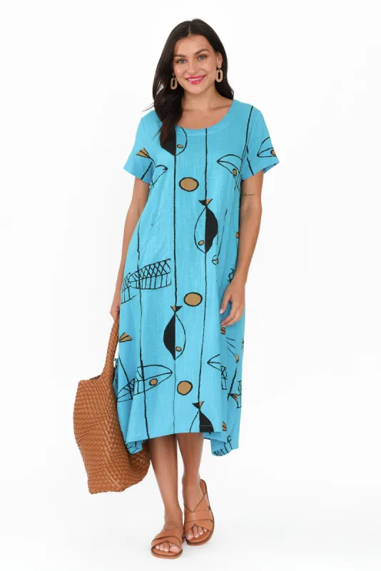 Lula Blue Sea Linen Cotton Dress sold by Blue Bungalow