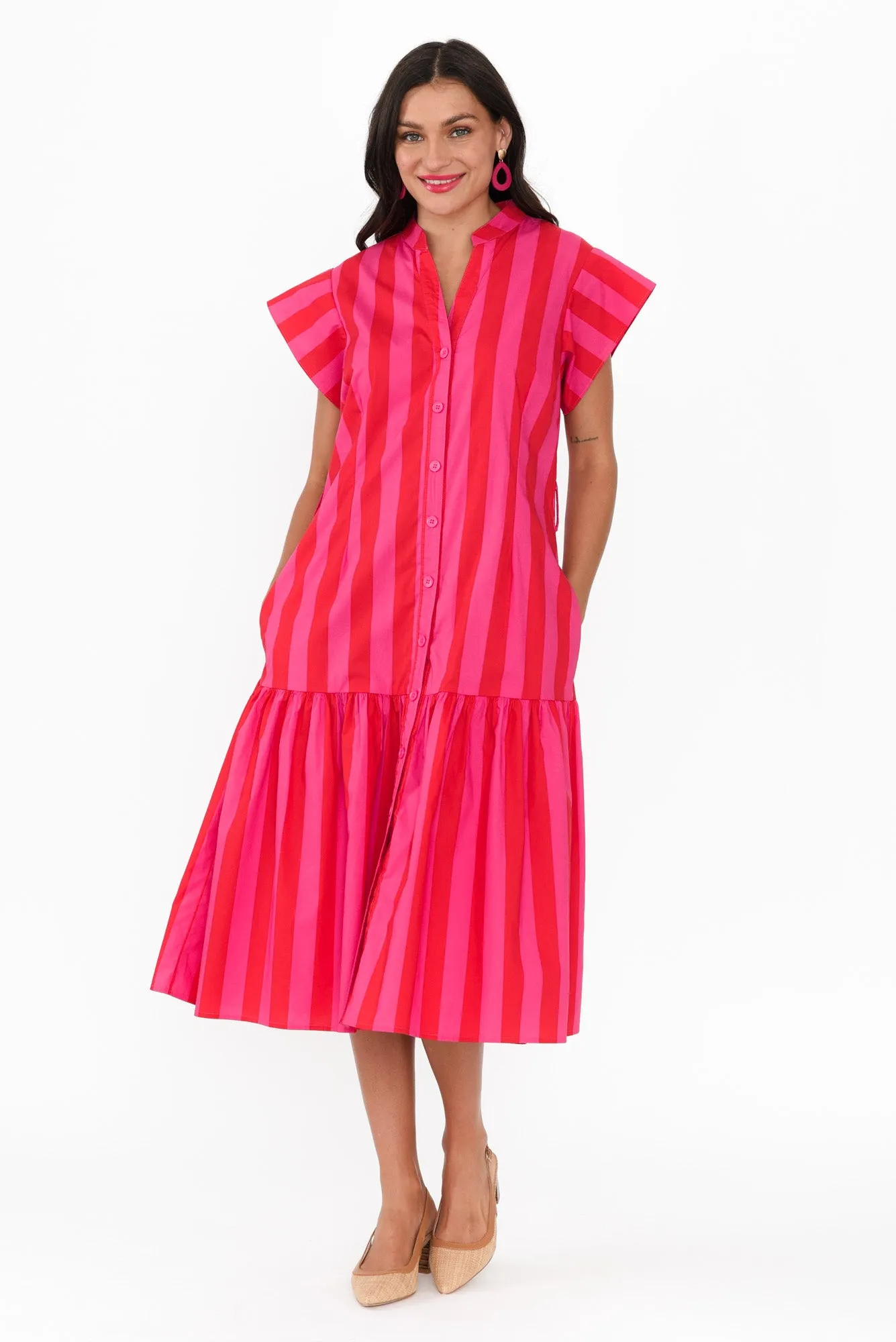 Mari Red Stripe Cotton Tie Dress sold by Blue Bungalow product image thumbnail 2