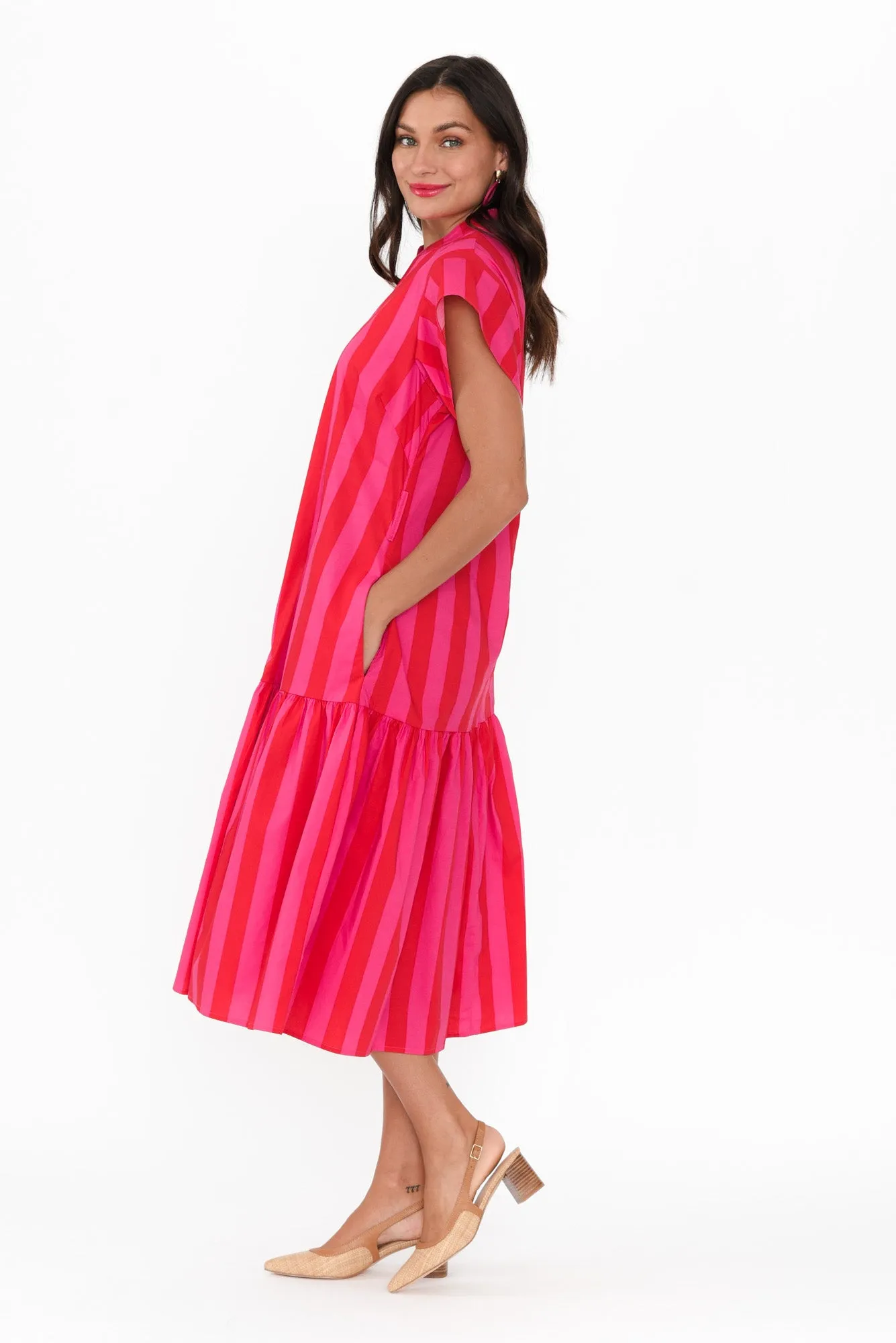 Mari Red Stripe Cotton Tie Dress sold by Blue Bungalow product image thumbnail 3