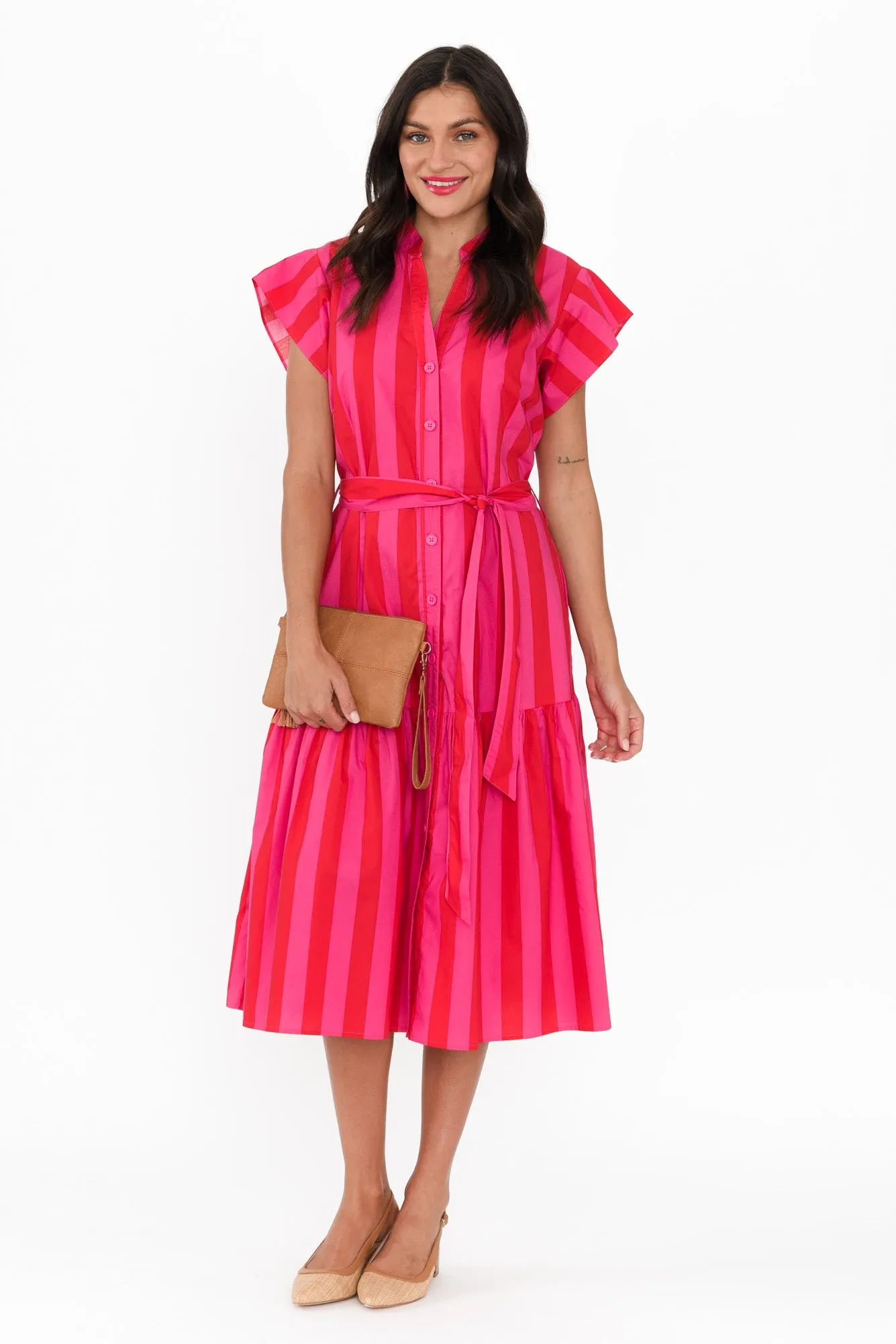 Mari Red Stripe Cotton Tie Dress sold by Blue Bungalow