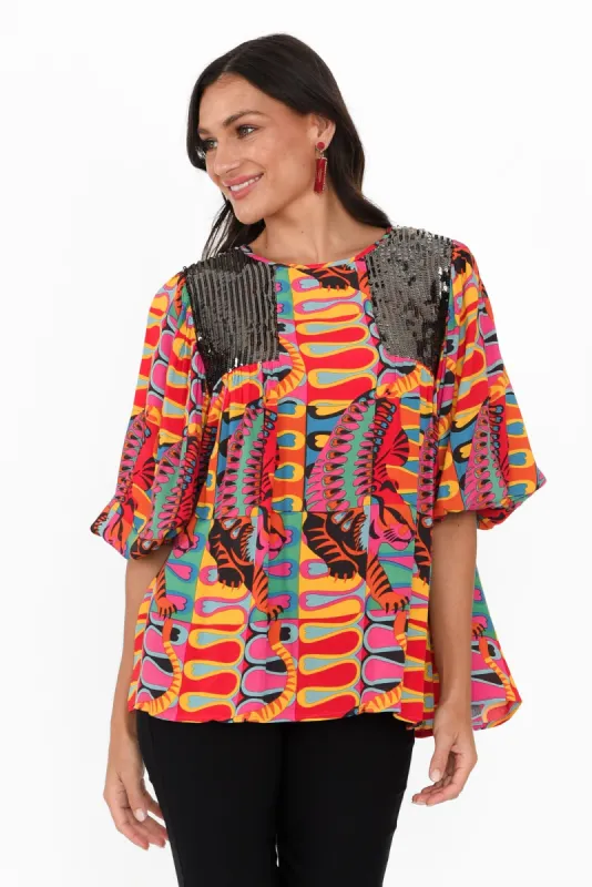 Lady Godiva Pink Abstract Sequin Blouse sold by Blue Bungalow