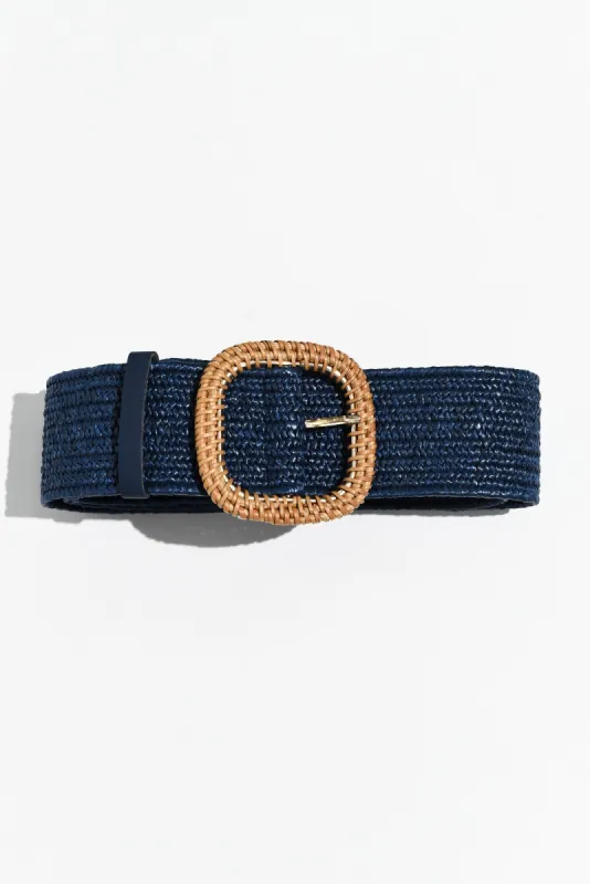 Jaipur Navy Rattan Buckle Woven Belt sold by Blue Bungalow