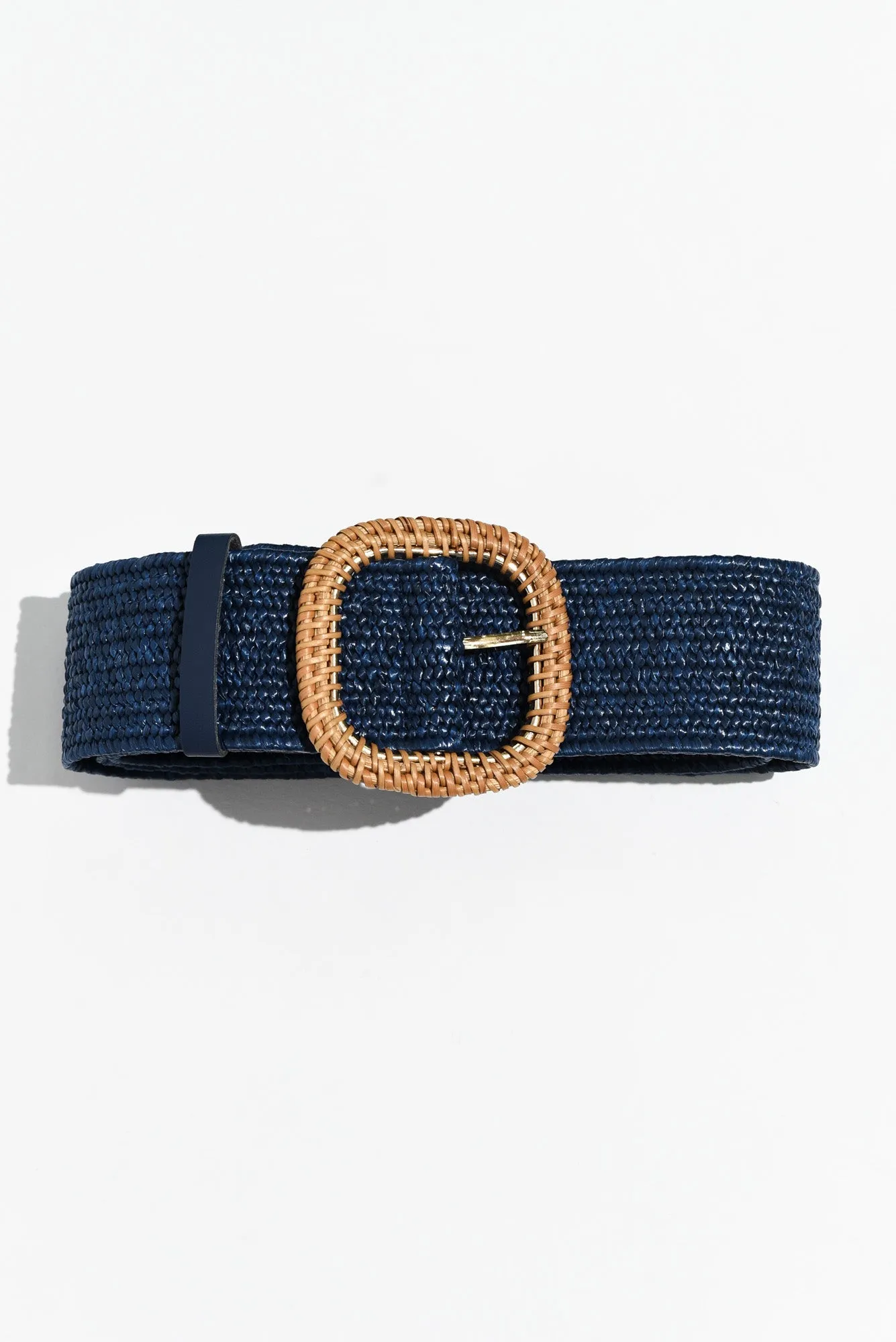 Jaipur Navy Rattan Buckle Woven Belt sold by Blue Bungalow