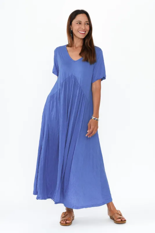 Savannah Cobalt Crinkle Cotton Maxi Dress sold by Blue Bungalow