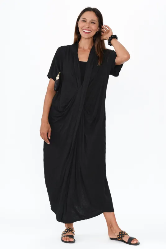 Kensley Black Crossover Cotton Dress sold by Blue Bungalow