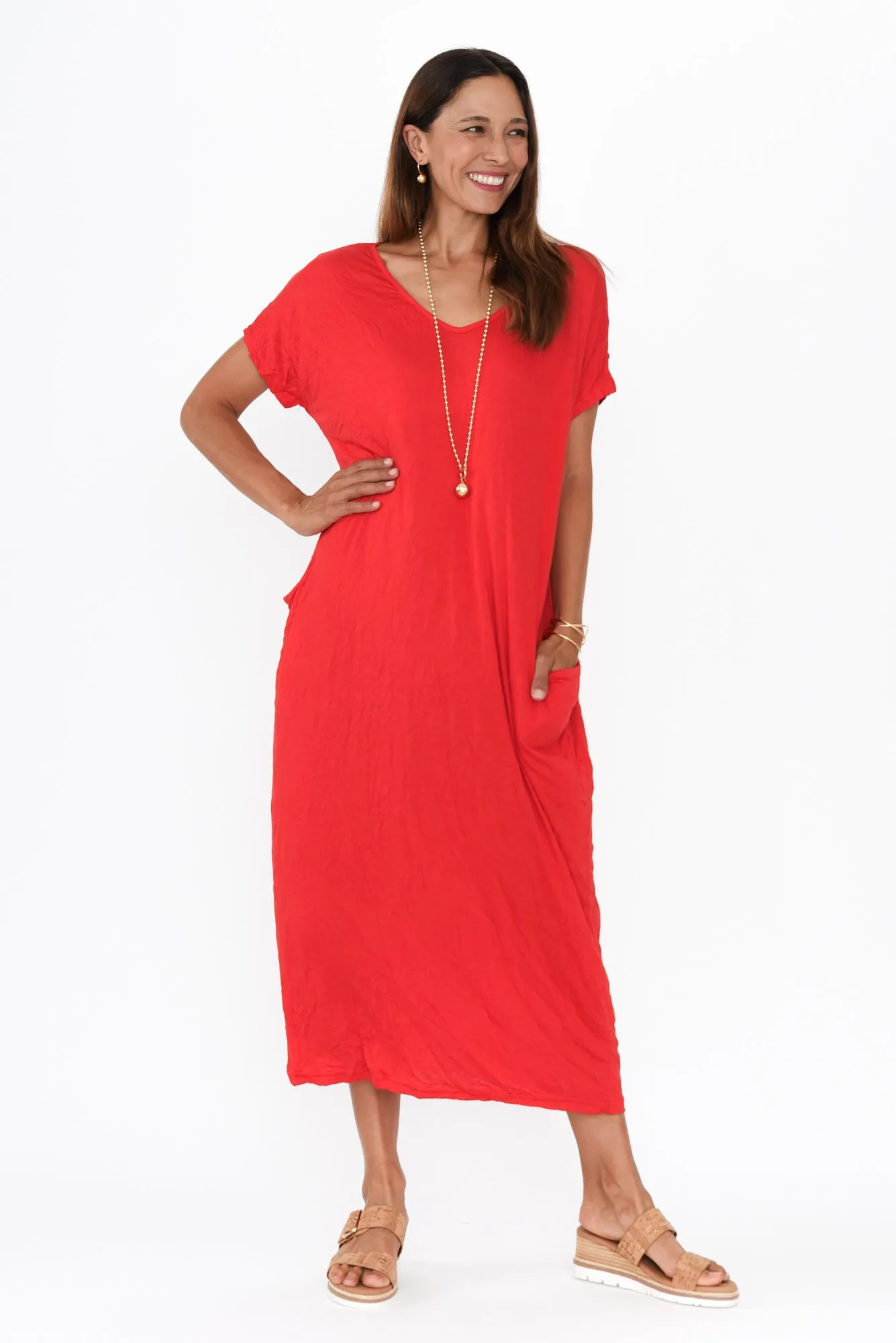 Travel Red Crinkle Cotton Maxi Dress sold by Blue Bungalow product image thumbnail 2