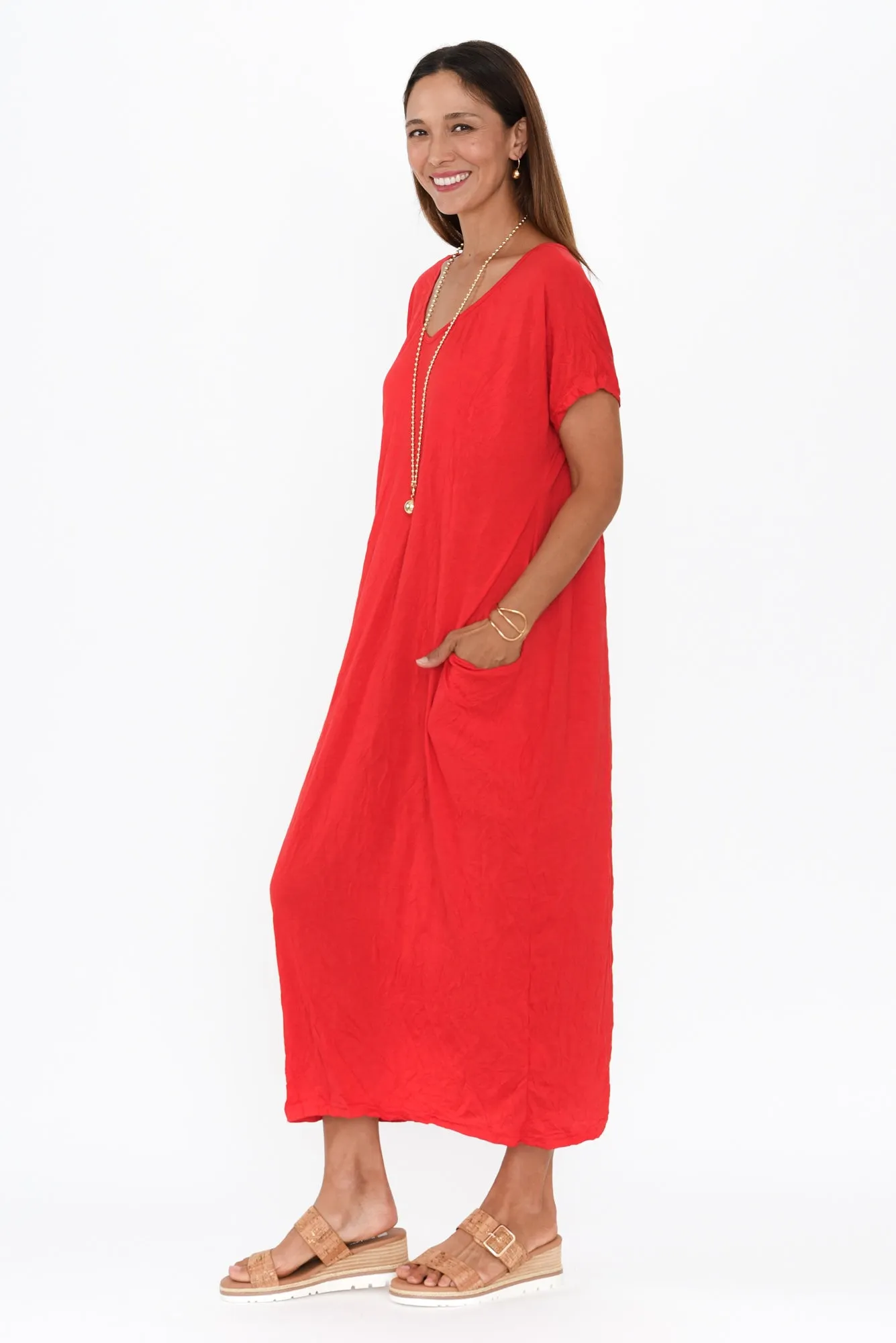 Travel Red Crinkle Cotton Maxi Dress sold by Blue Bungalow product image thumbnail 3