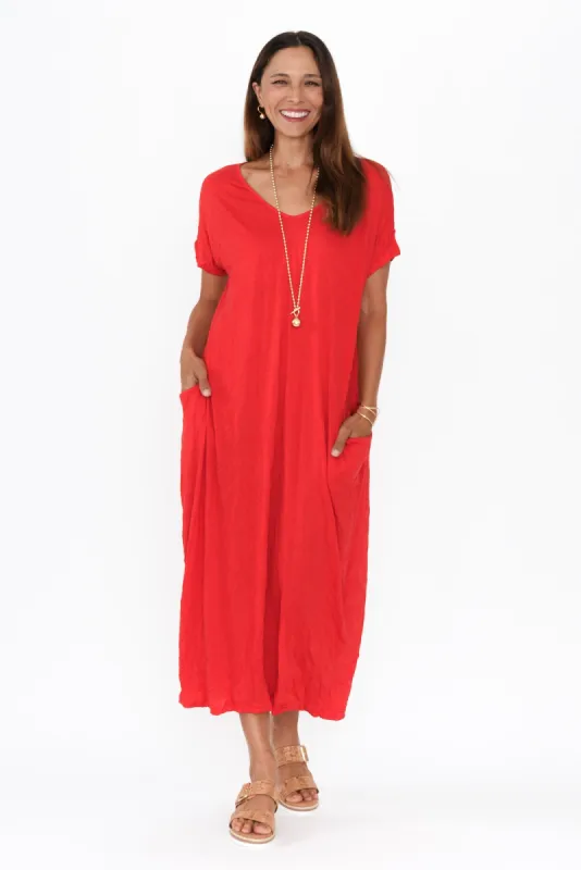 Travel Red Crinkle Cotton Maxi Dress sold by Blue Bungalow