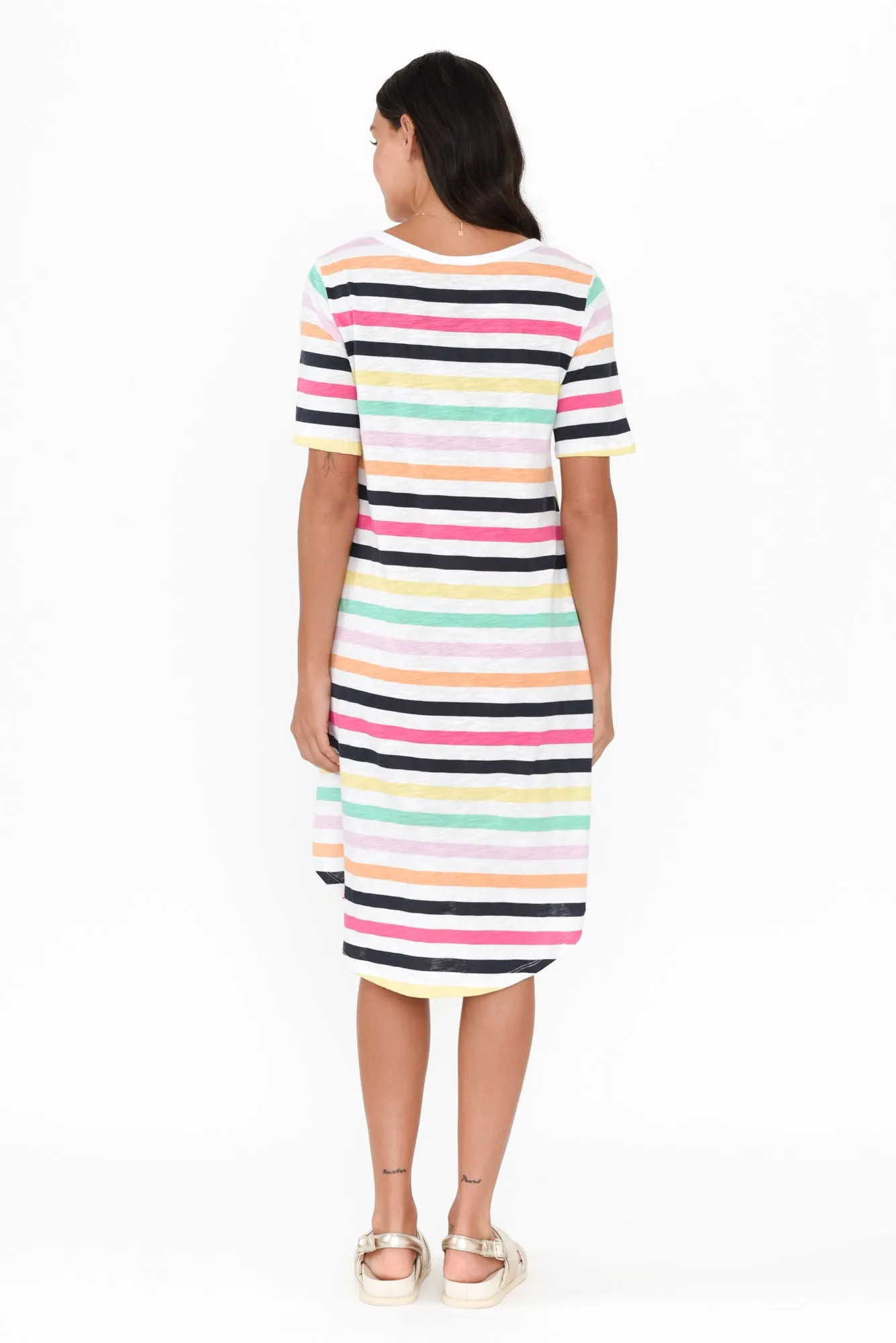 Nyree Rainbow Stripe Hi Lo Cotton Dress sold by Blue Bungalow product image thumbnail 4