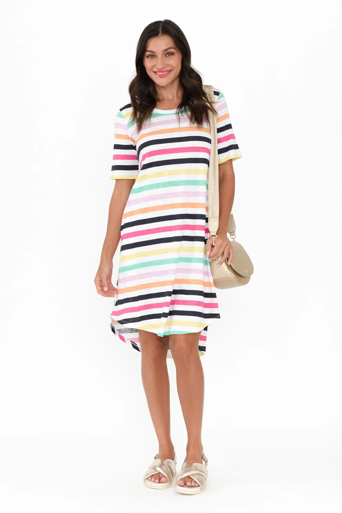 Nyree Rainbow Stripe Hi Lo Cotton Dress sold by Blue Bungalow