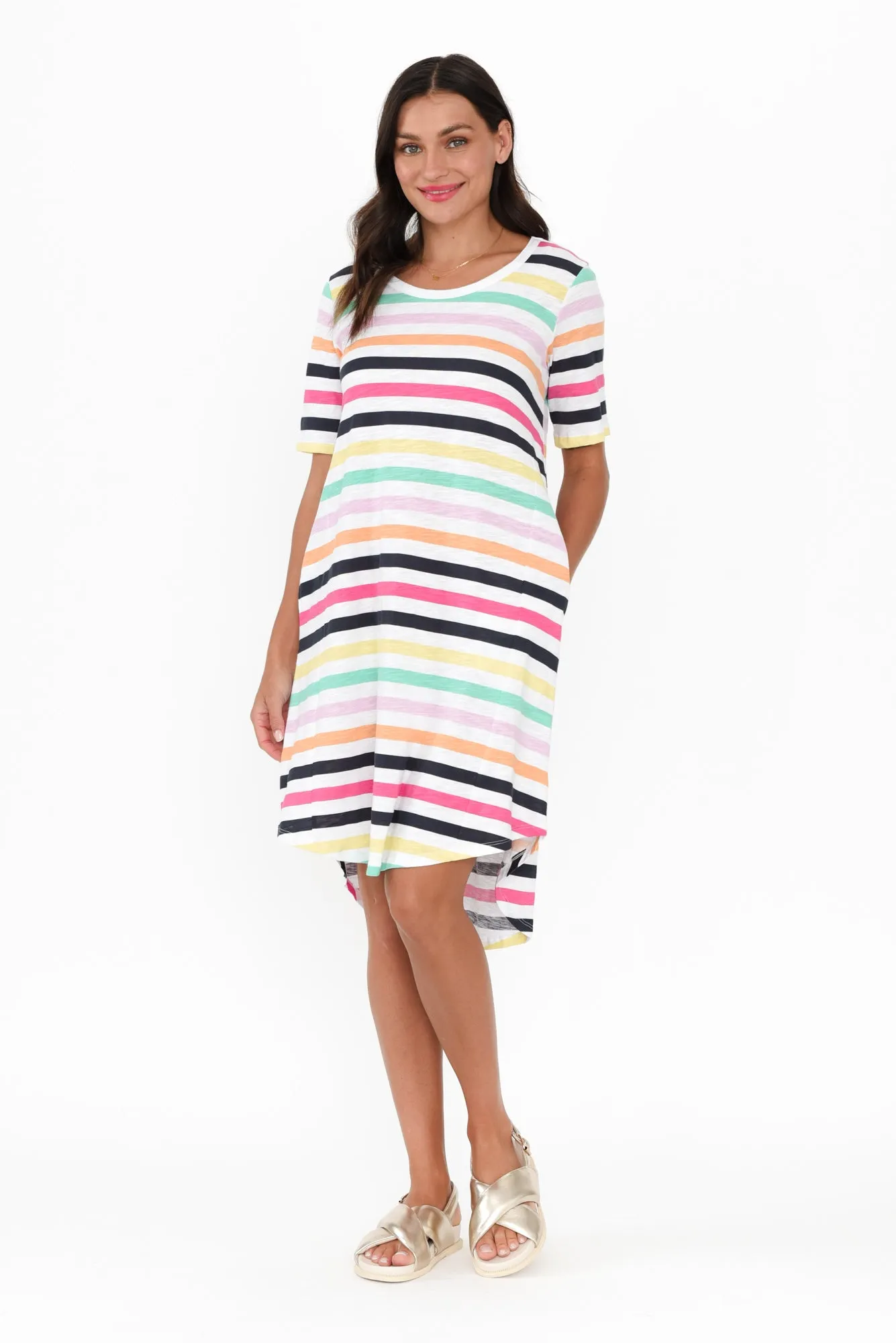 Nyree Rainbow Stripe Hi Lo Cotton Dress sold by Blue Bungalow product image thumbnail 2