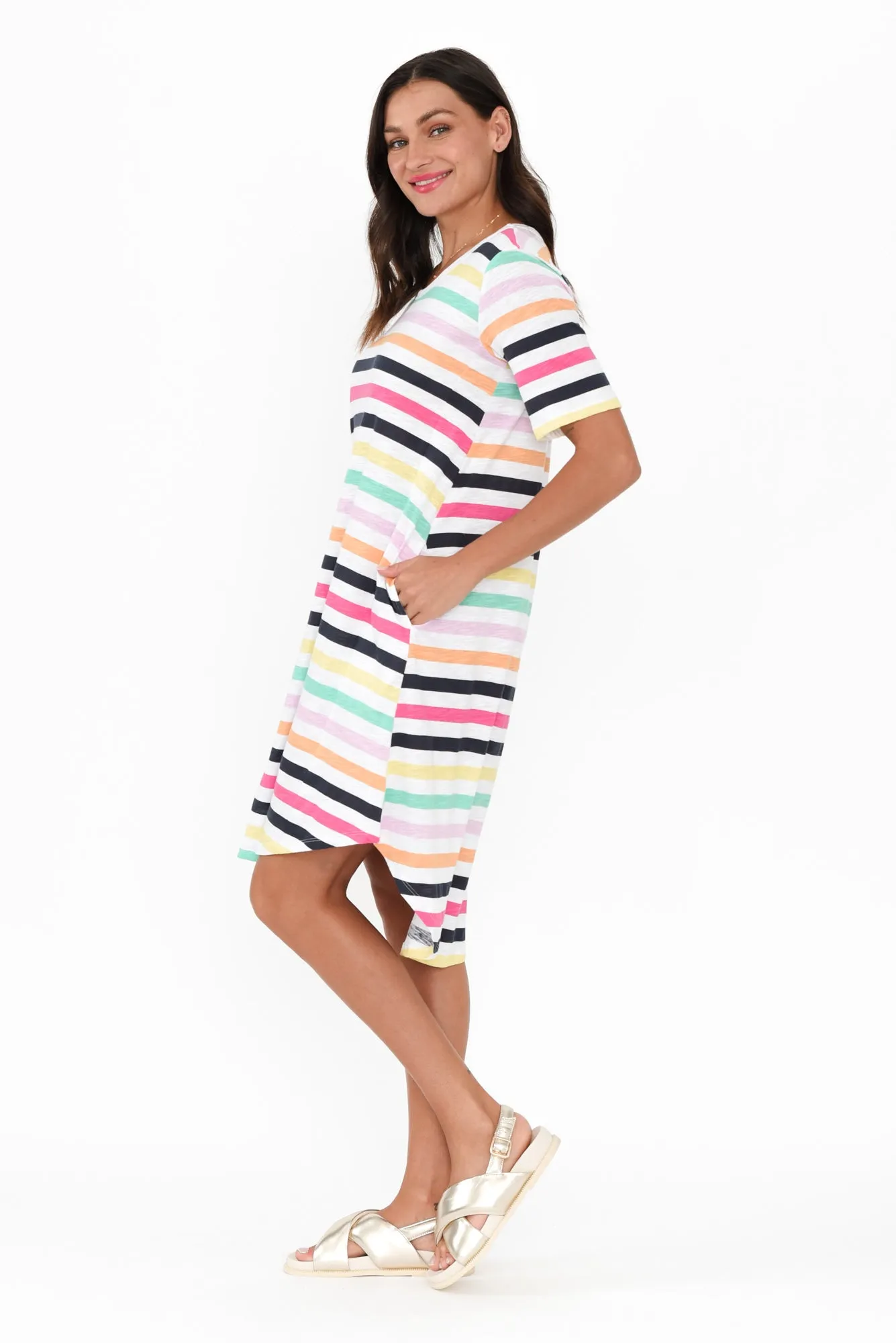 Nyree Rainbow Stripe Hi Lo Cotton Dress sold by Blue Bungalow product image thumbnail 3