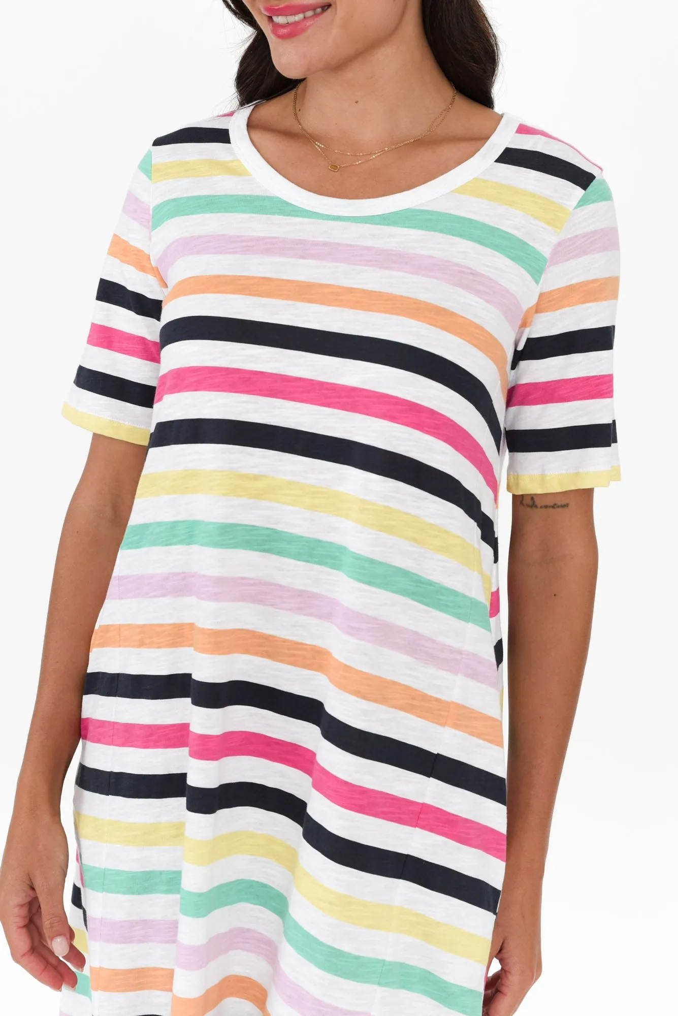 Nyree Rainbow Stripe Hi Lo Cotton Dress sold by Blue Bungalow product image thumbnail 5