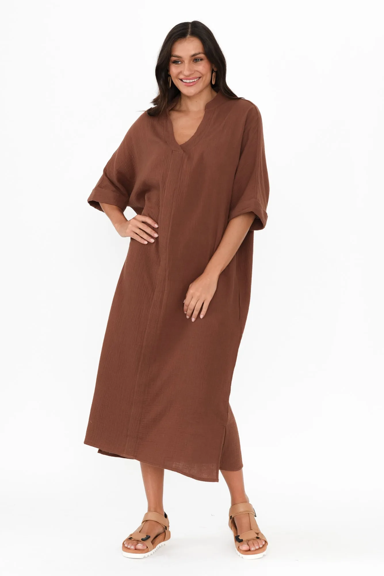 Juniper Mocha Cotton Cheesecloth Dress sold by Blue Bungalow product image thumbnail 2