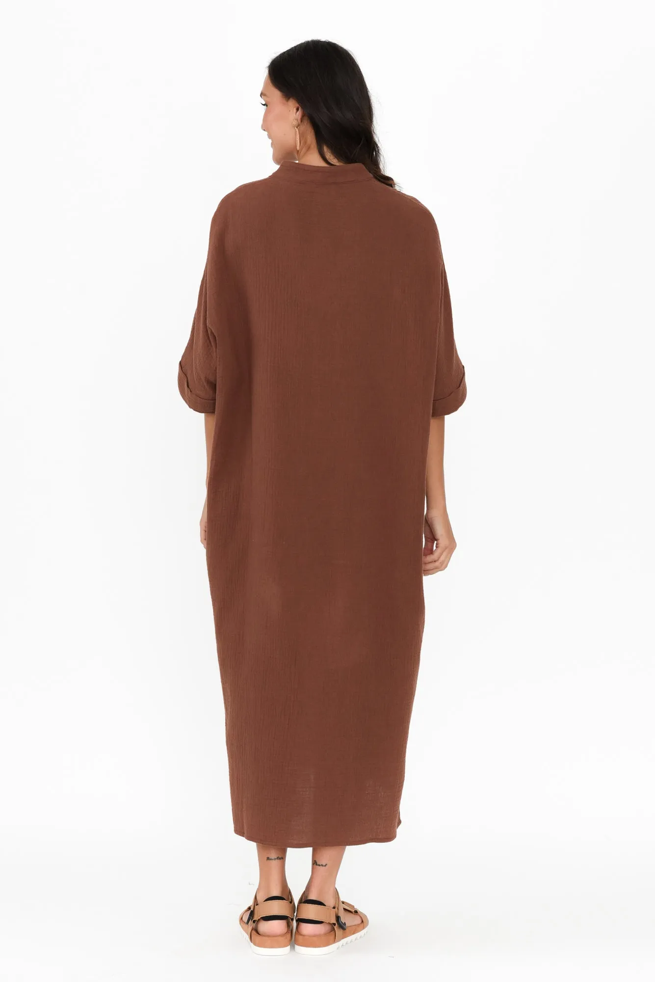 Juniper Mocha Cotton Cheesecloth Dress sold by Blue Bungalow product image thumbnail 4