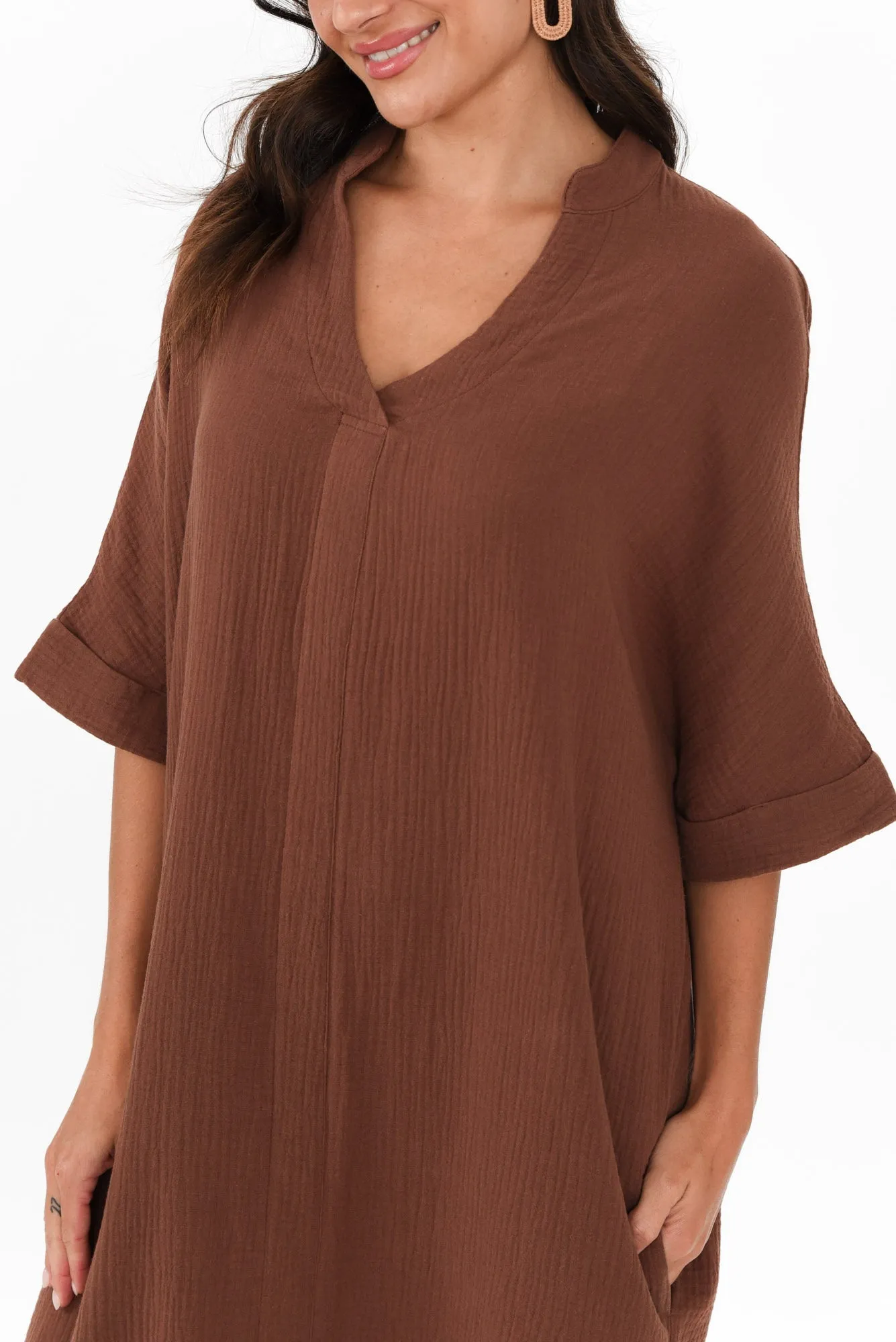 Juniper Mocha Cotton Cheesecloth Dress sold by Blue Bungalow product image thumbnail 5