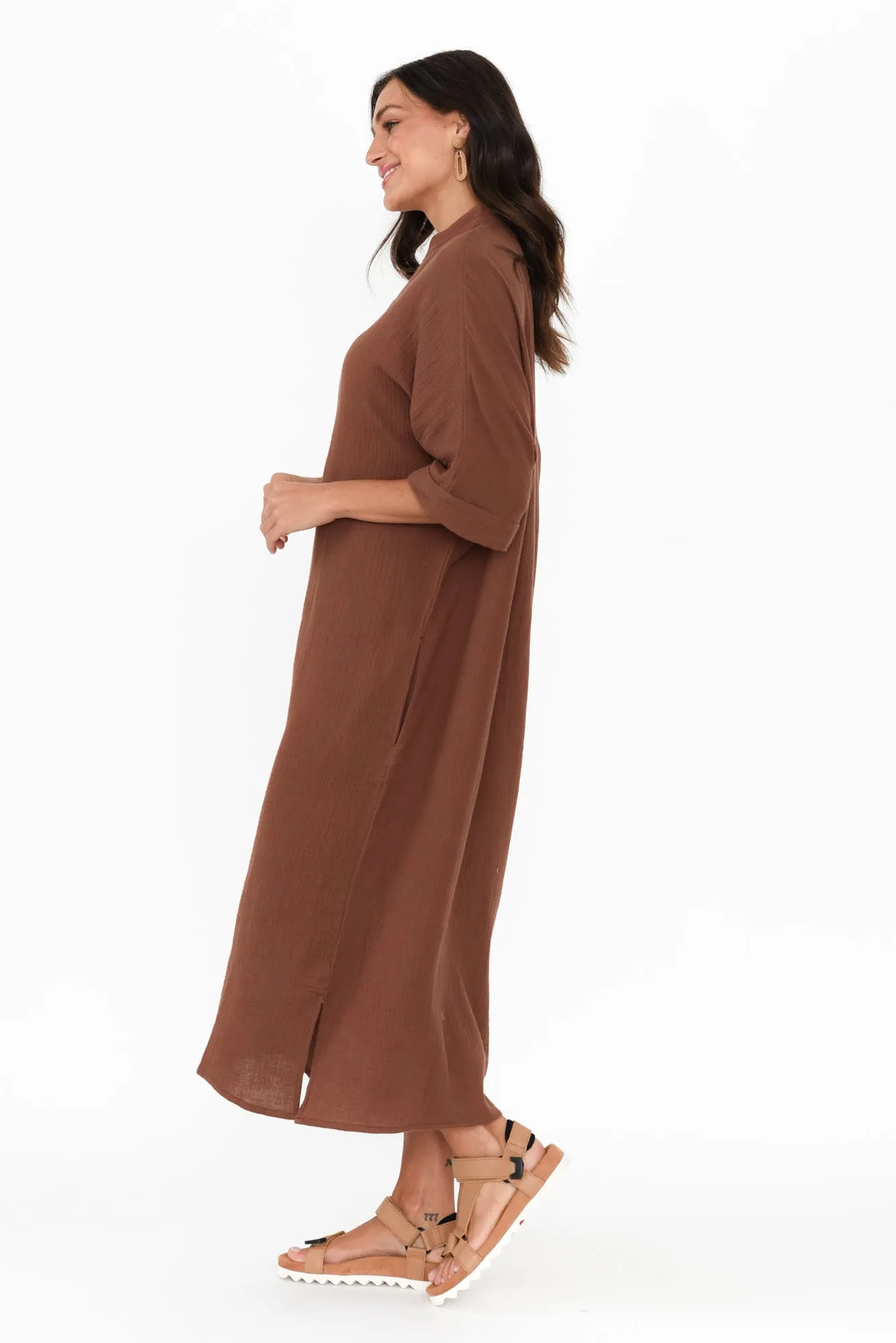 Juniper Mocha Cotton Cheesecloth Dress sold by Blue Bungalow product image thumbnail 3