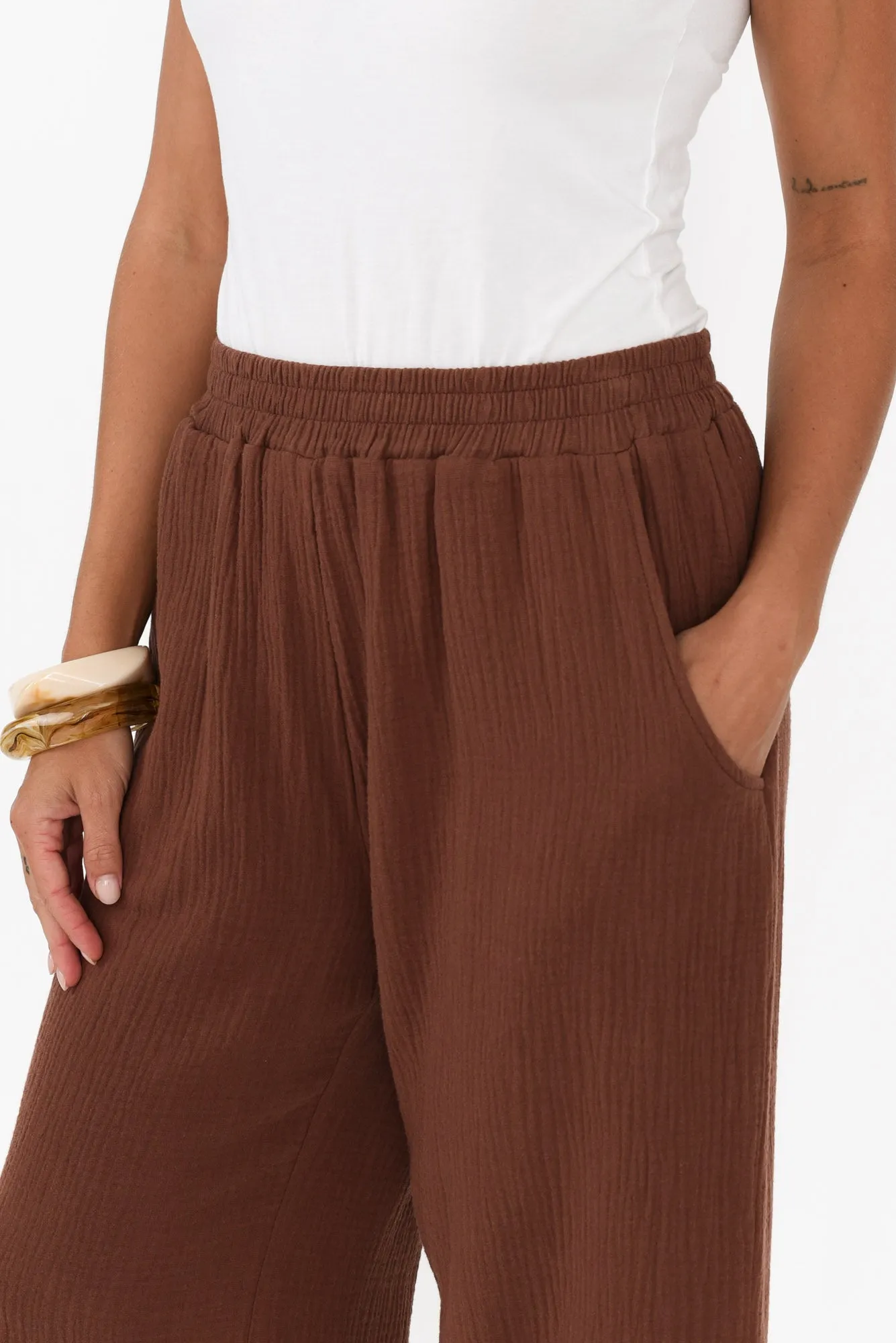 Hobart Mocha Cotton Cheesecloth Cropped Pants sold by Blue Bungalow product image thumbnail 5