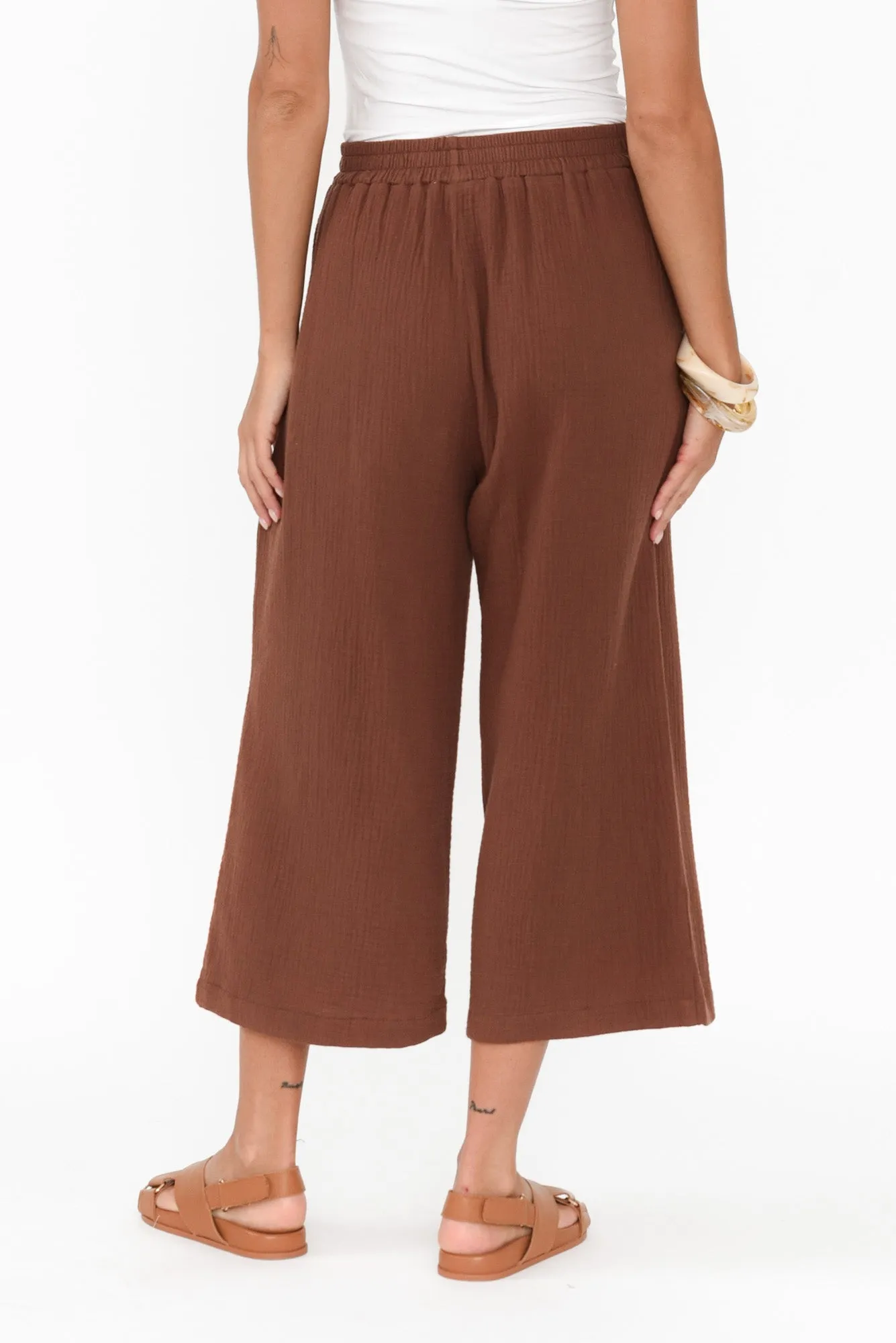 Hobart Mocha Cotton Cheesecloth Cropped Pants sold by Blue Bungalow product image thumbnail 4