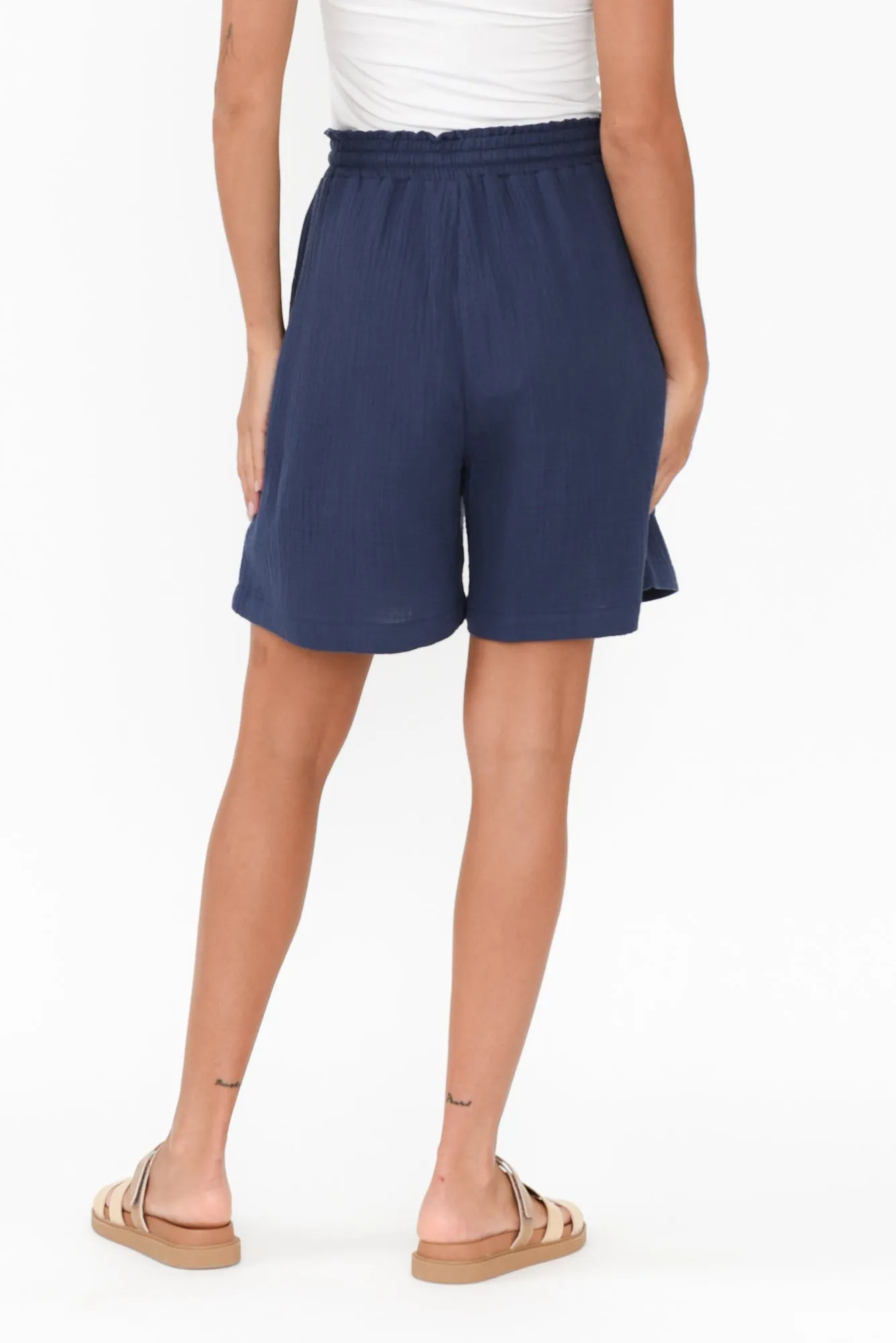 Naples Navy Cotton Cheesecloth Shorts sold by Blue Bungalow product image thumbnail 3