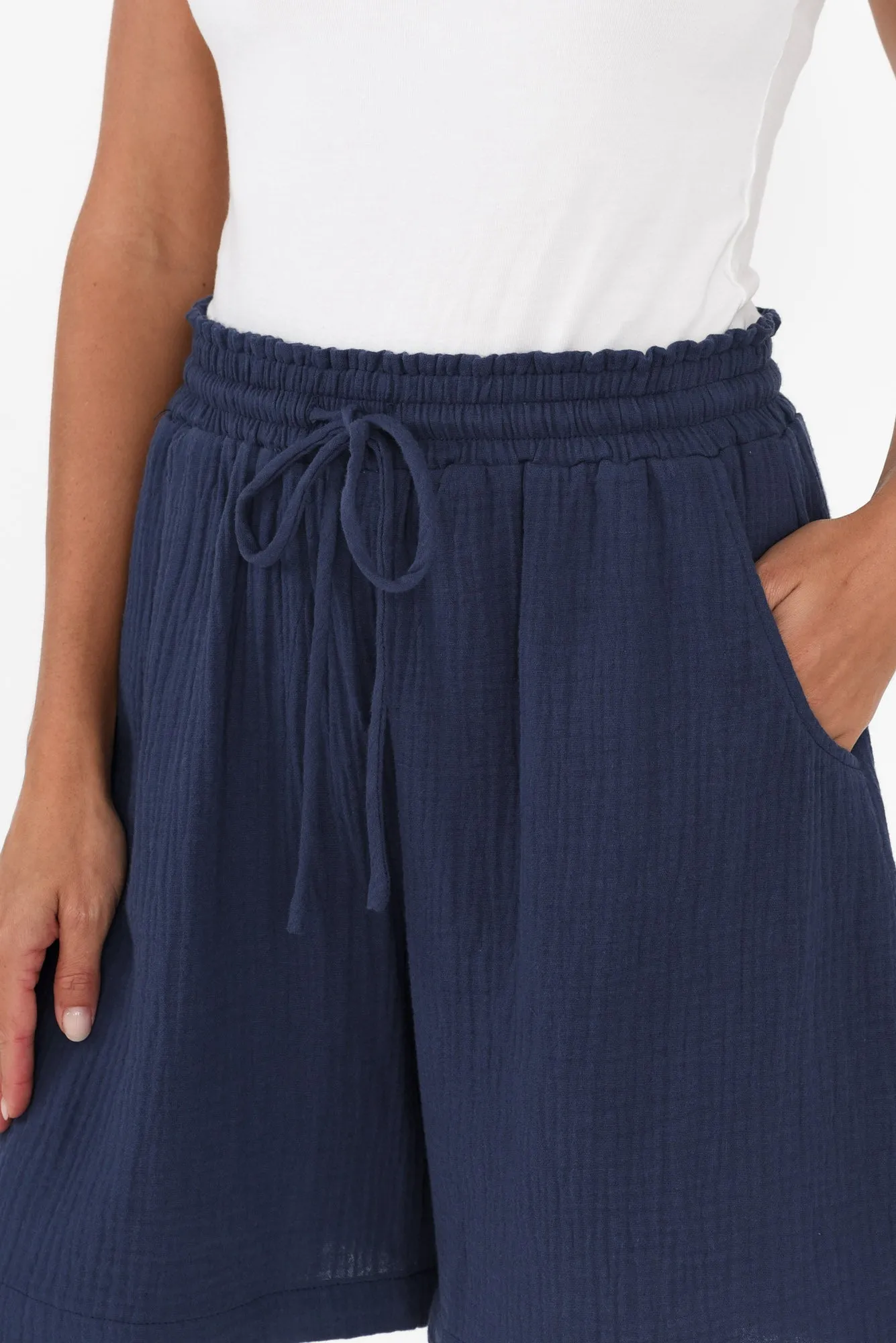 Naples Navy Cotton Cheesecloth Shorts sold by Blue Bungalow product image thumbnail 5