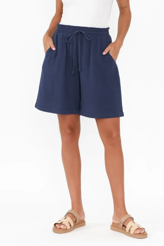 Naples Navy Cotton Cheesecloth Shorts sold by Blue Bungalow