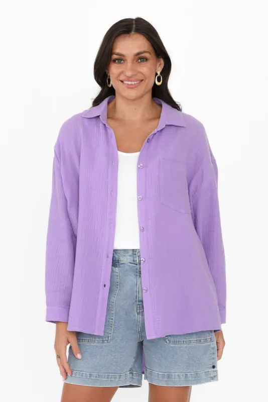 Natalia Lilac Cotton Cheesecloth Shirt sold by Blue Bungalow