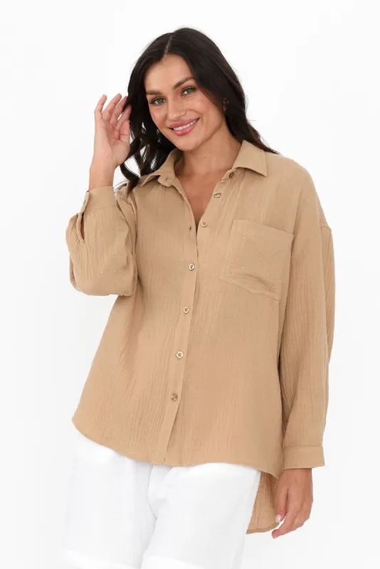 Natalia Beige Cotton Cheesecloth Shirt sold by Blue Bungalow