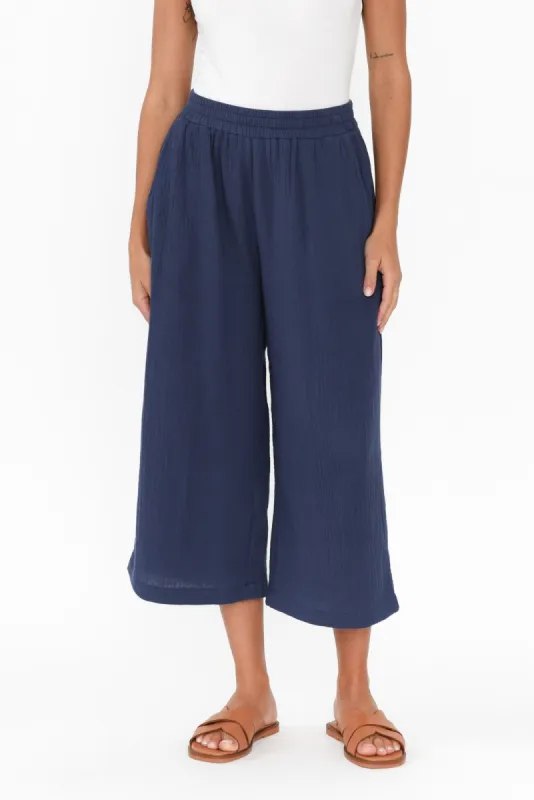 Hobart Navy Cotton Cheesecloth Cropped Pants sold by Blue Bungalow