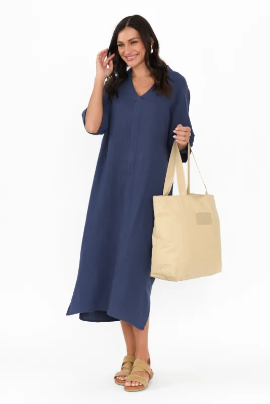 Juniper Navy Cotton Cheesecloth Dress sold by Blue Bungalow