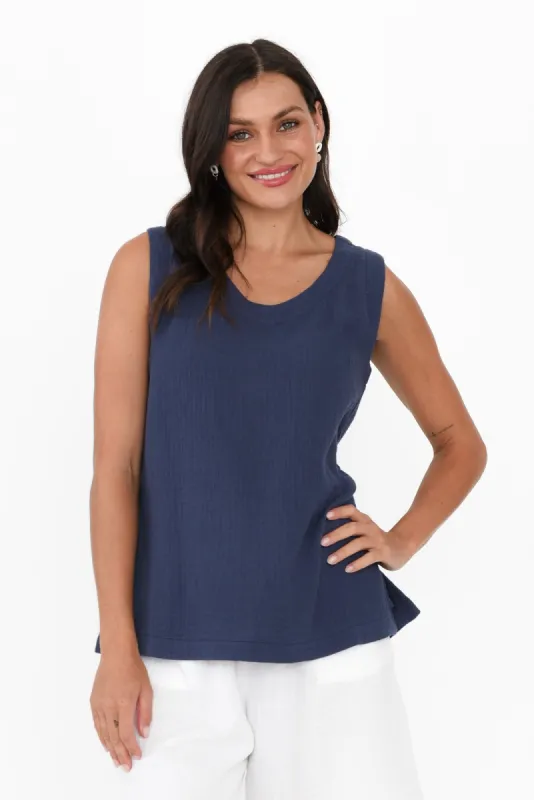 Reuben Navy Cotton Cheesecloth Tank sold by Blue Bungalow