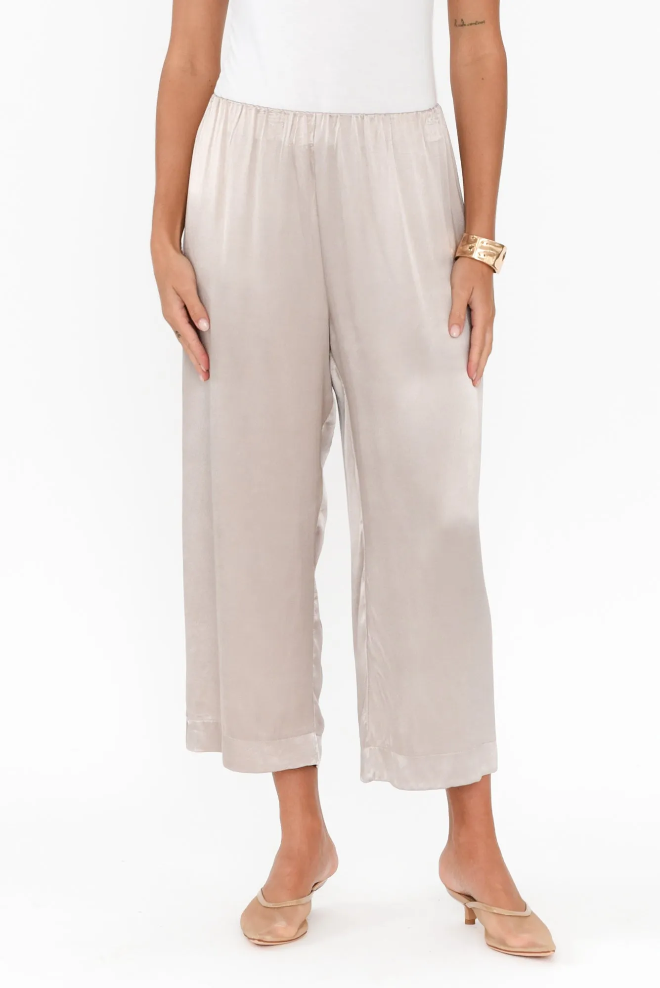 Athens Champagne Satin Pants sold by Blue Bungalow