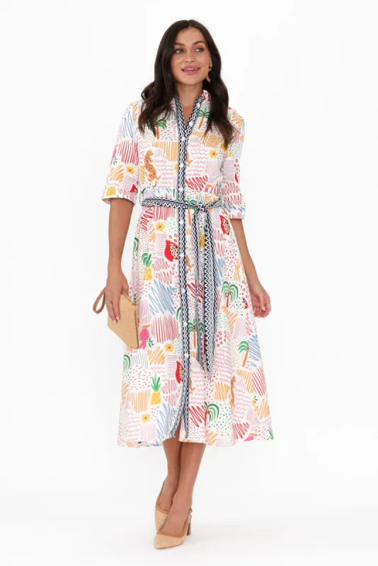 Grace Pink Jungle Cotton Poplin Dress sold by Blue Bungalow