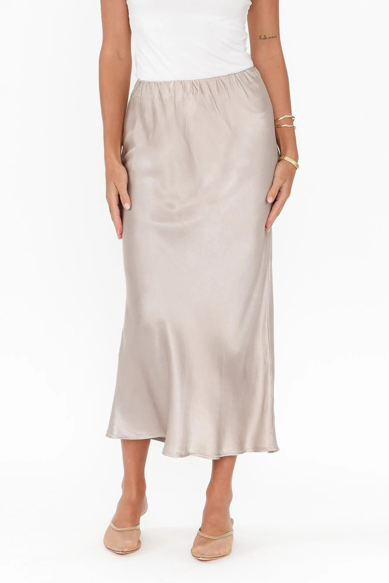 Minogue Champagne Satin Bias Skirt sold by Blue Bungalow