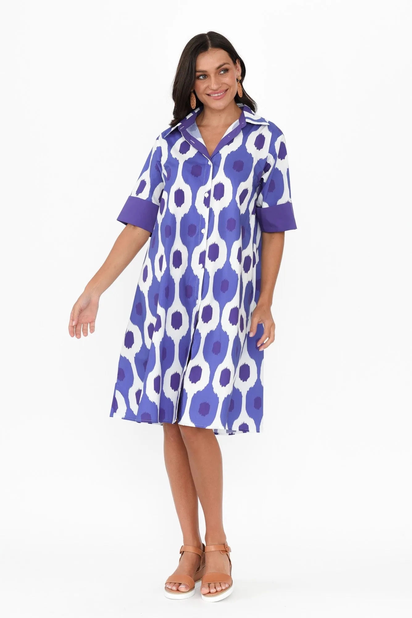 Cardiff Blue Abstract Spot Cotton Poplin Dress sold by Blue Bungalow product image thumbnail 2